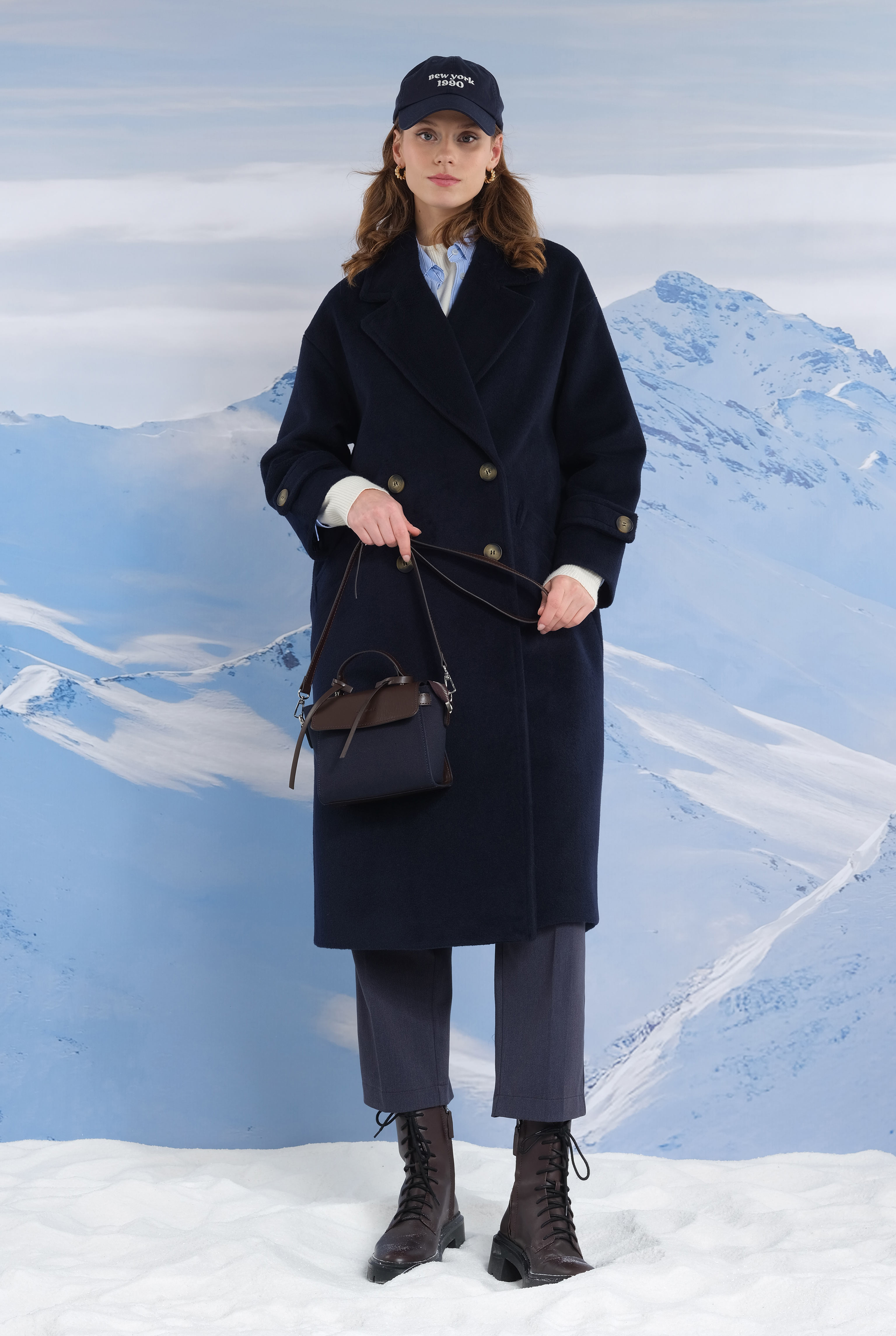 Epaulet Sleeved Coat Navy Blue - 12