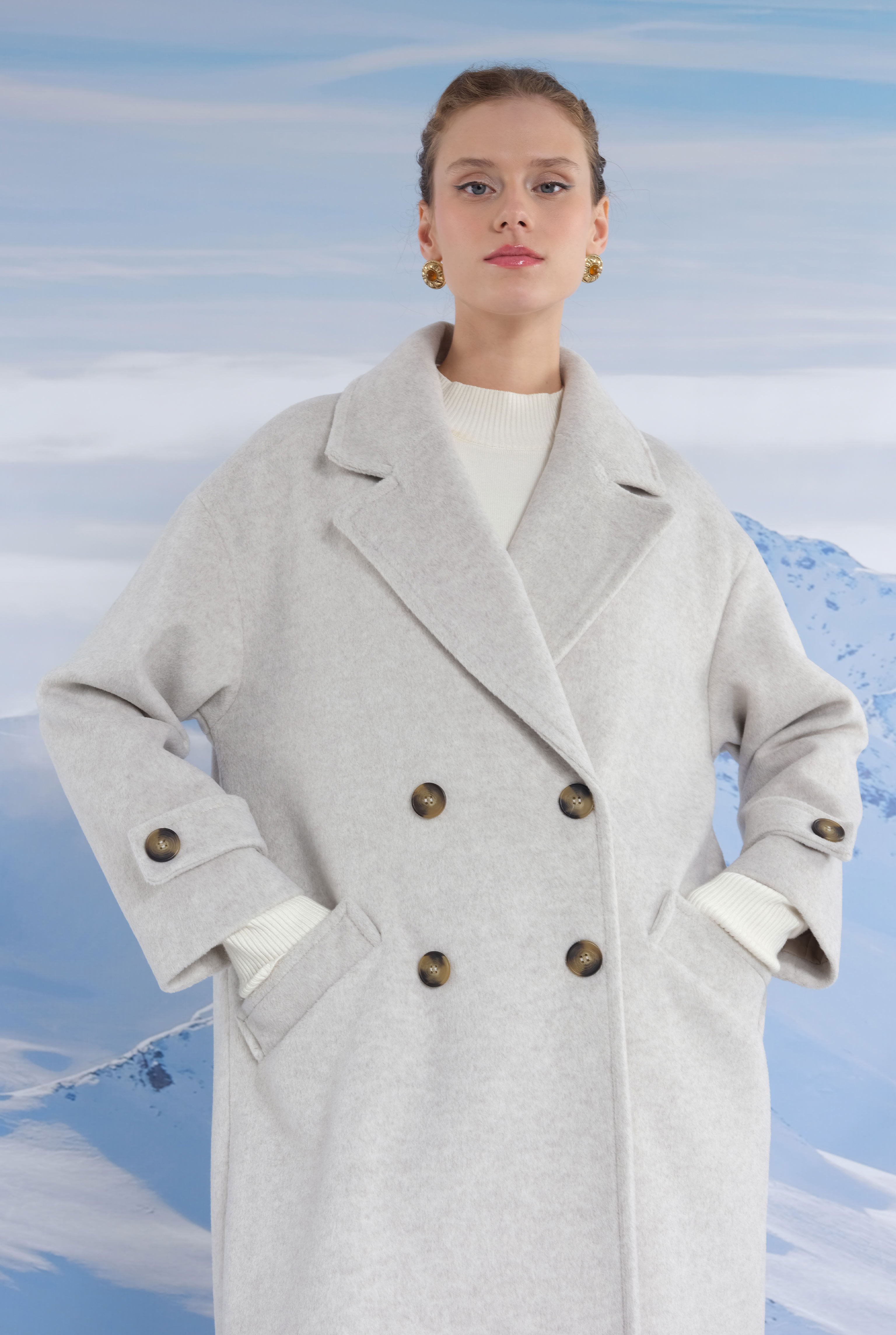 Epaulet Sleeved Coat Ivory White - 7