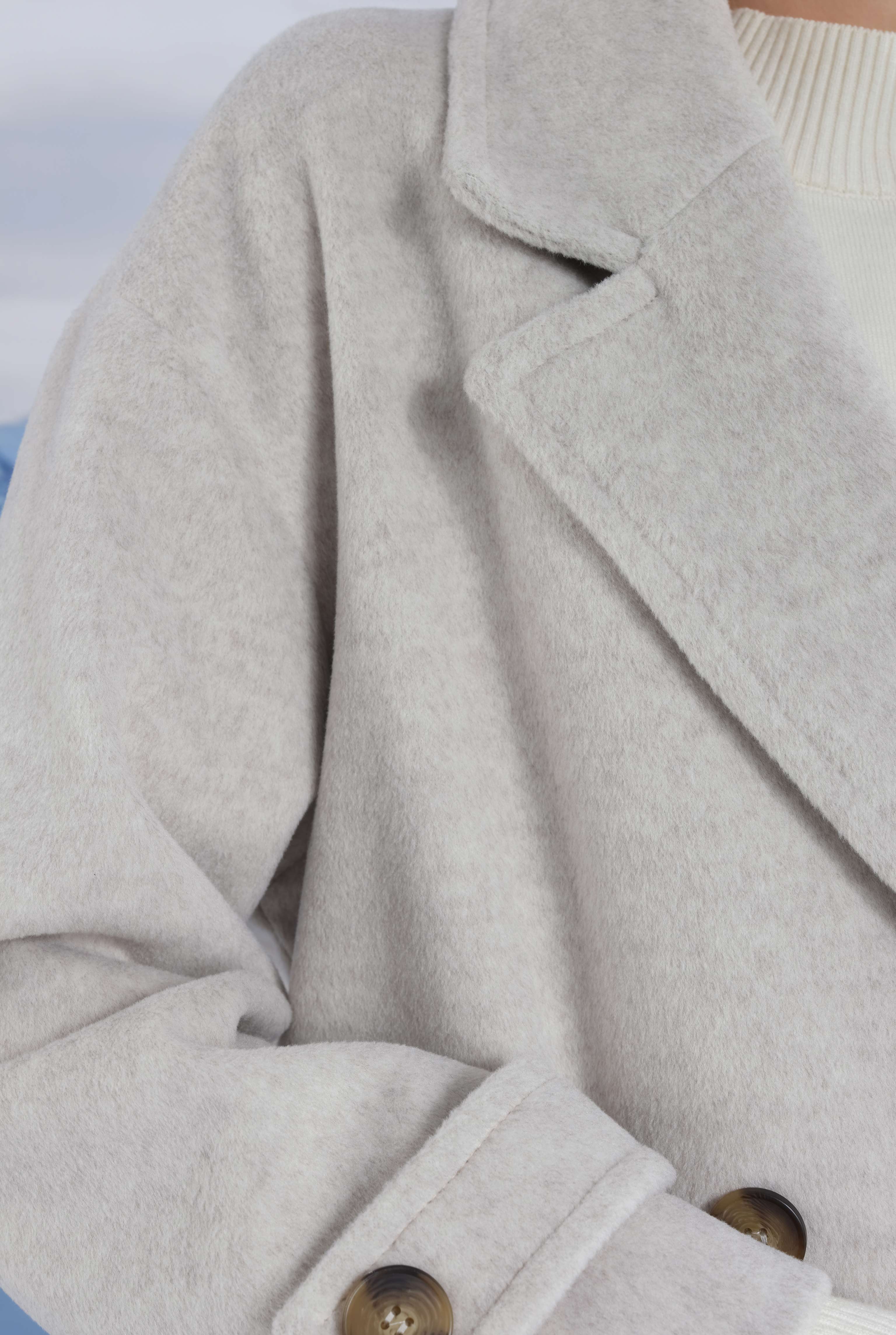 Epaulet Sleeved Coat Ivory White - 11