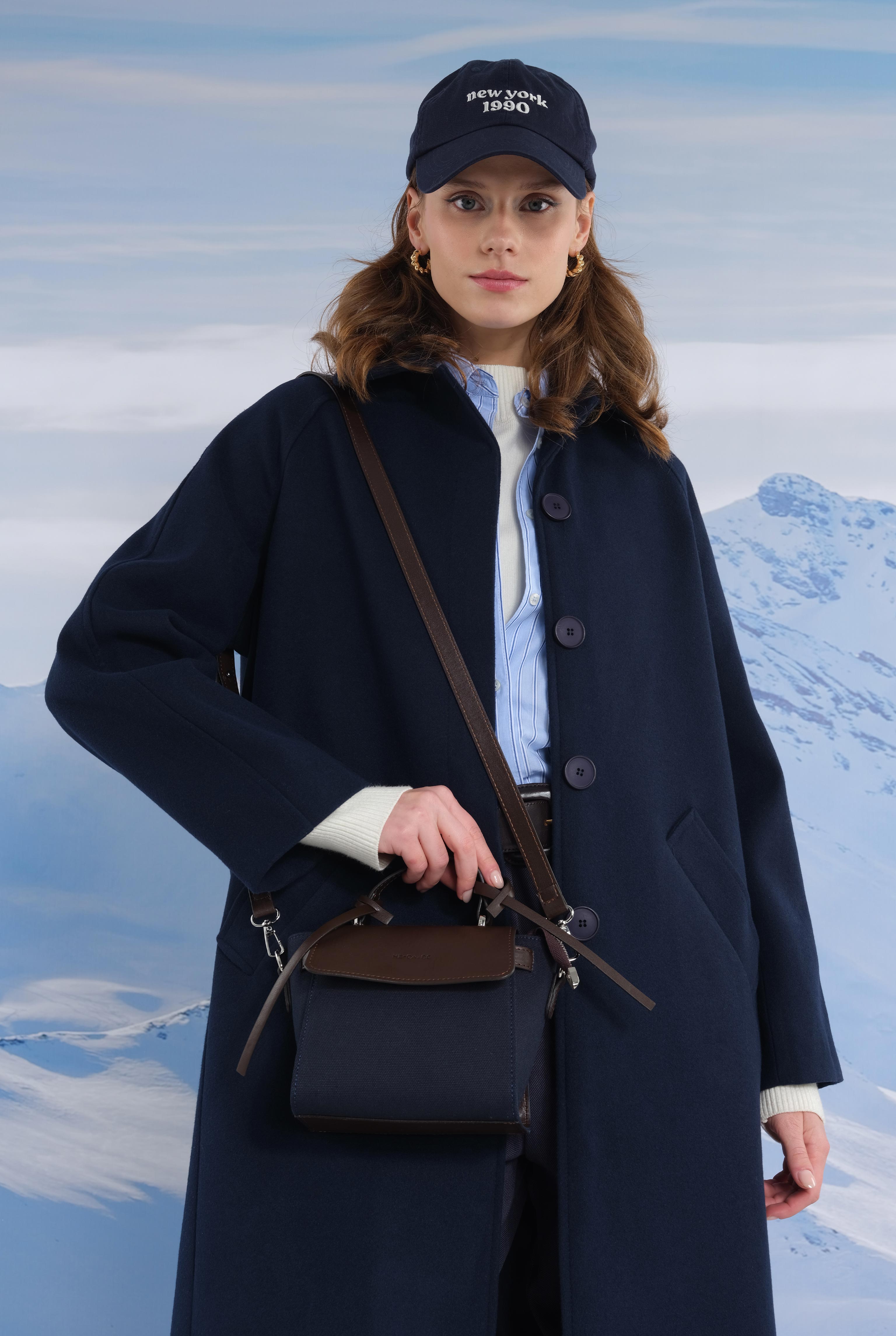 Leather Covered Canvas Bag Navy Blue - 2