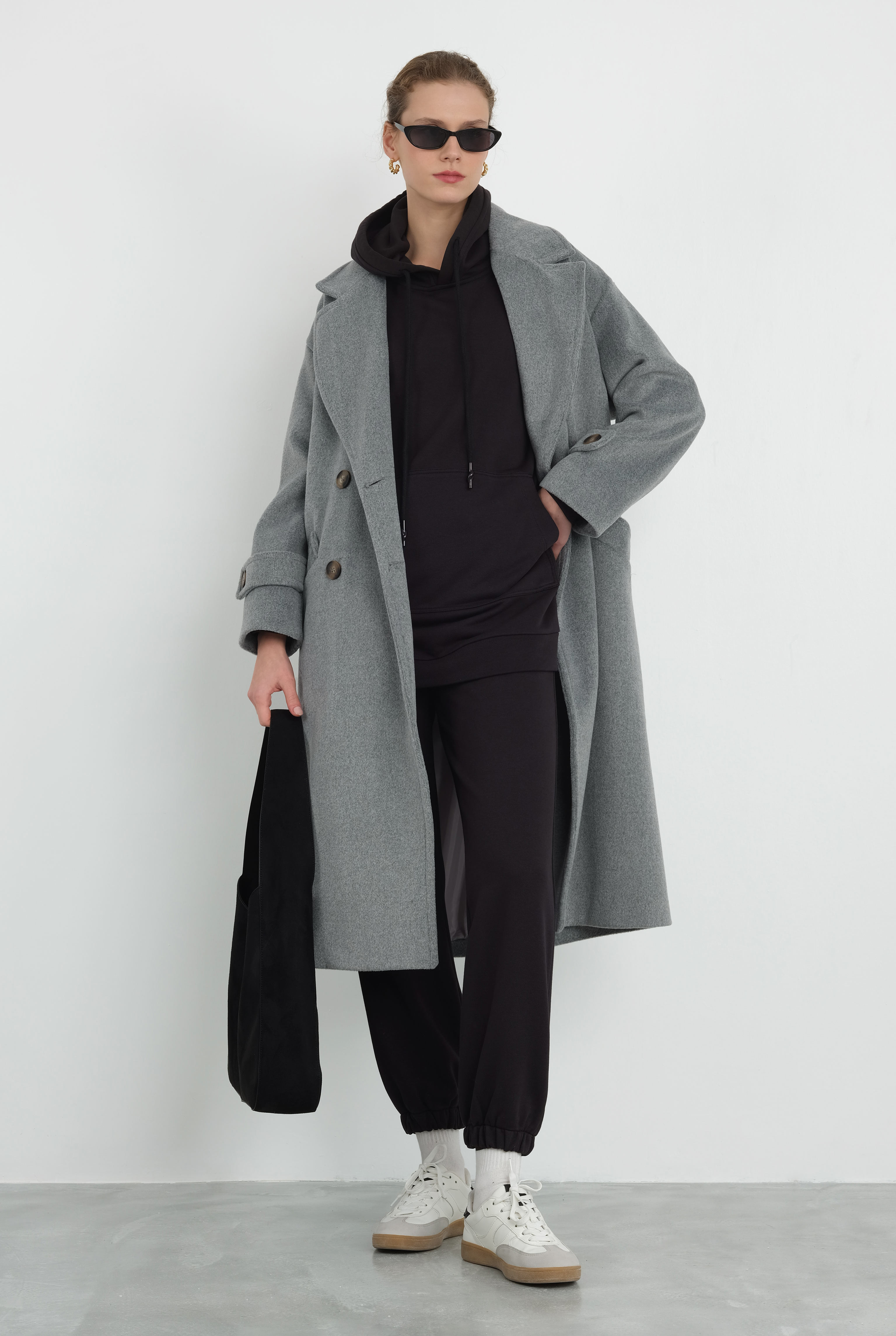 Epaulet Sleeved Coat Grey Marl - 4