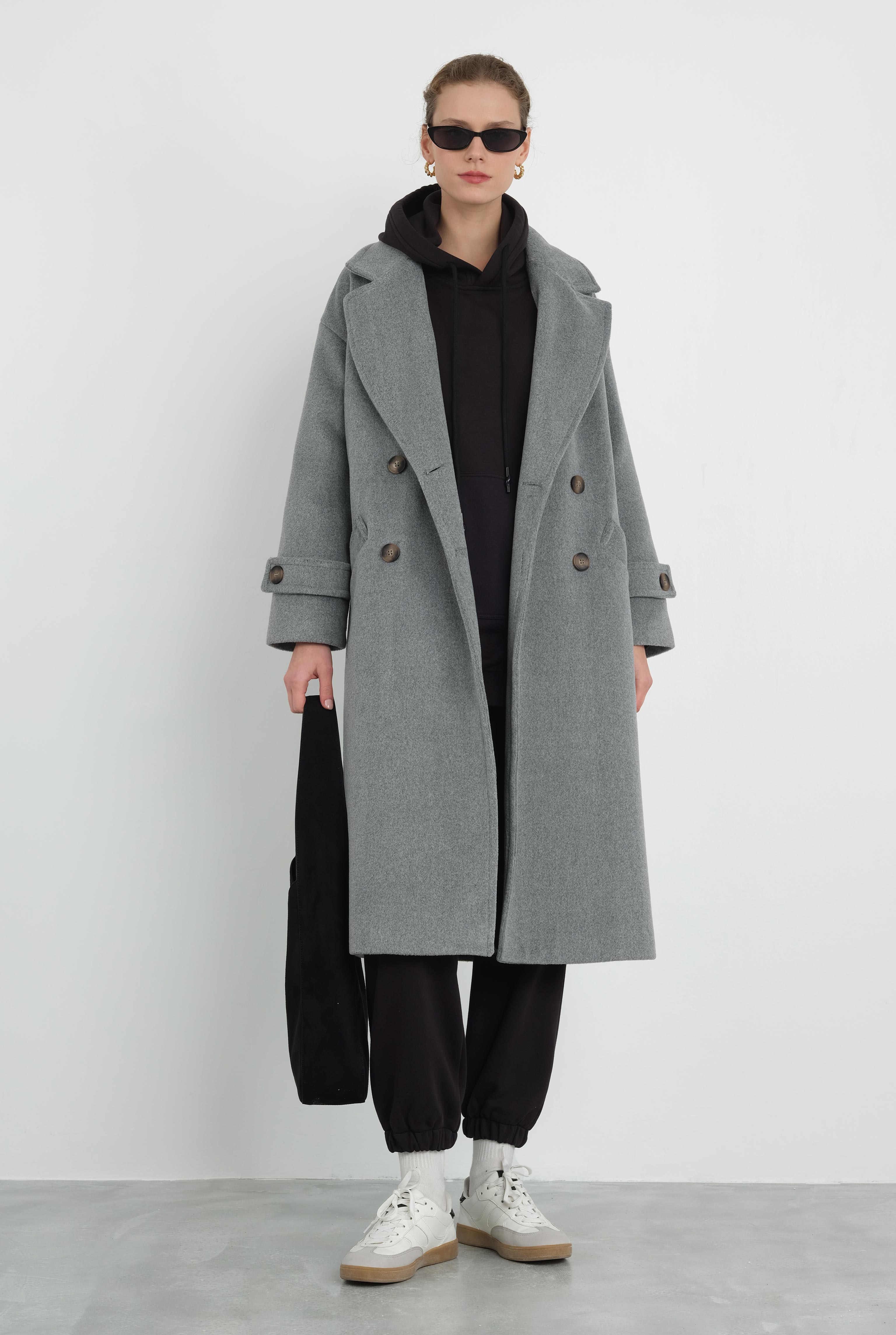 Epaulet Sleeved Coat Grey Marl - 2