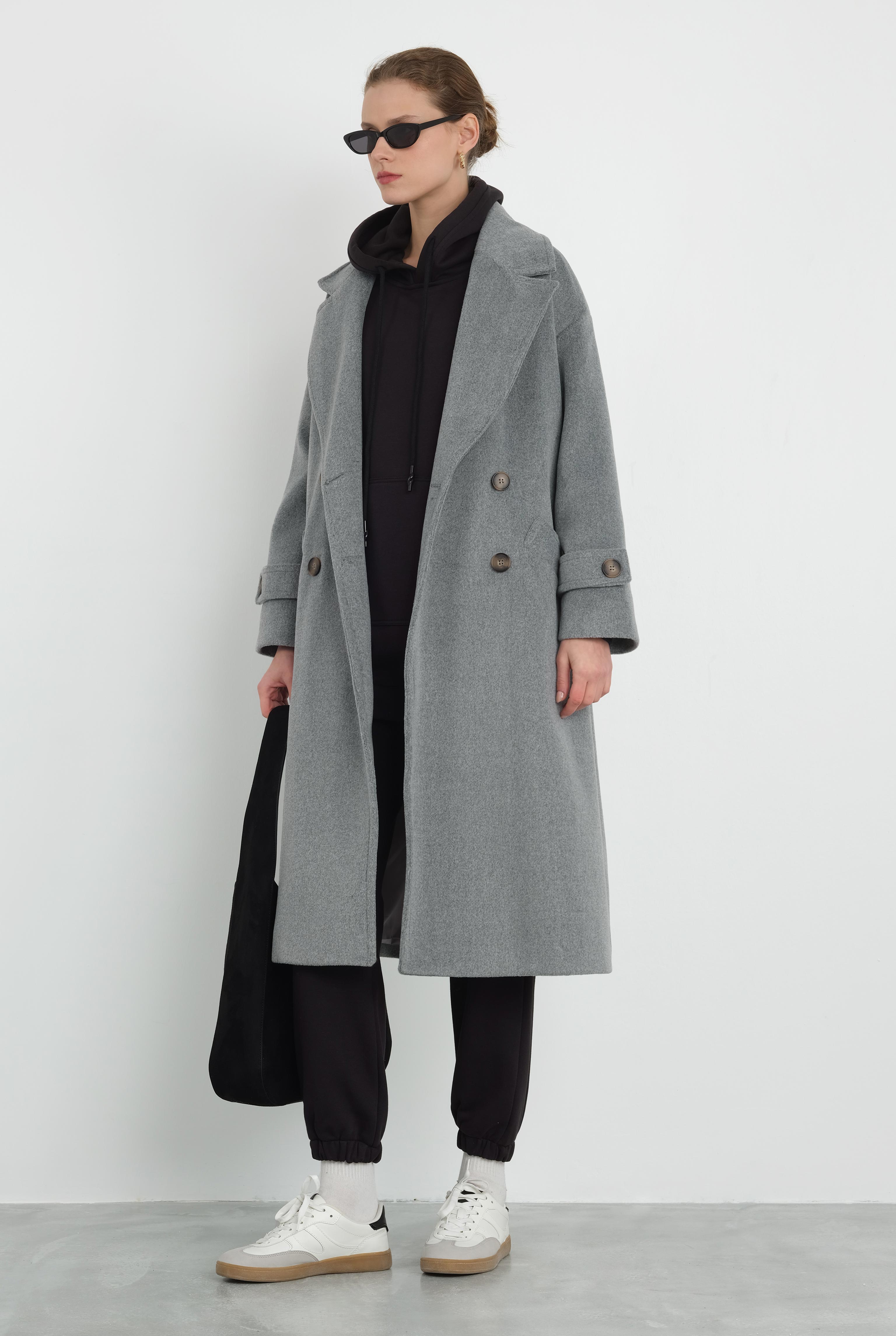 Epaulet Sleeved Coat Grey Marl - 5