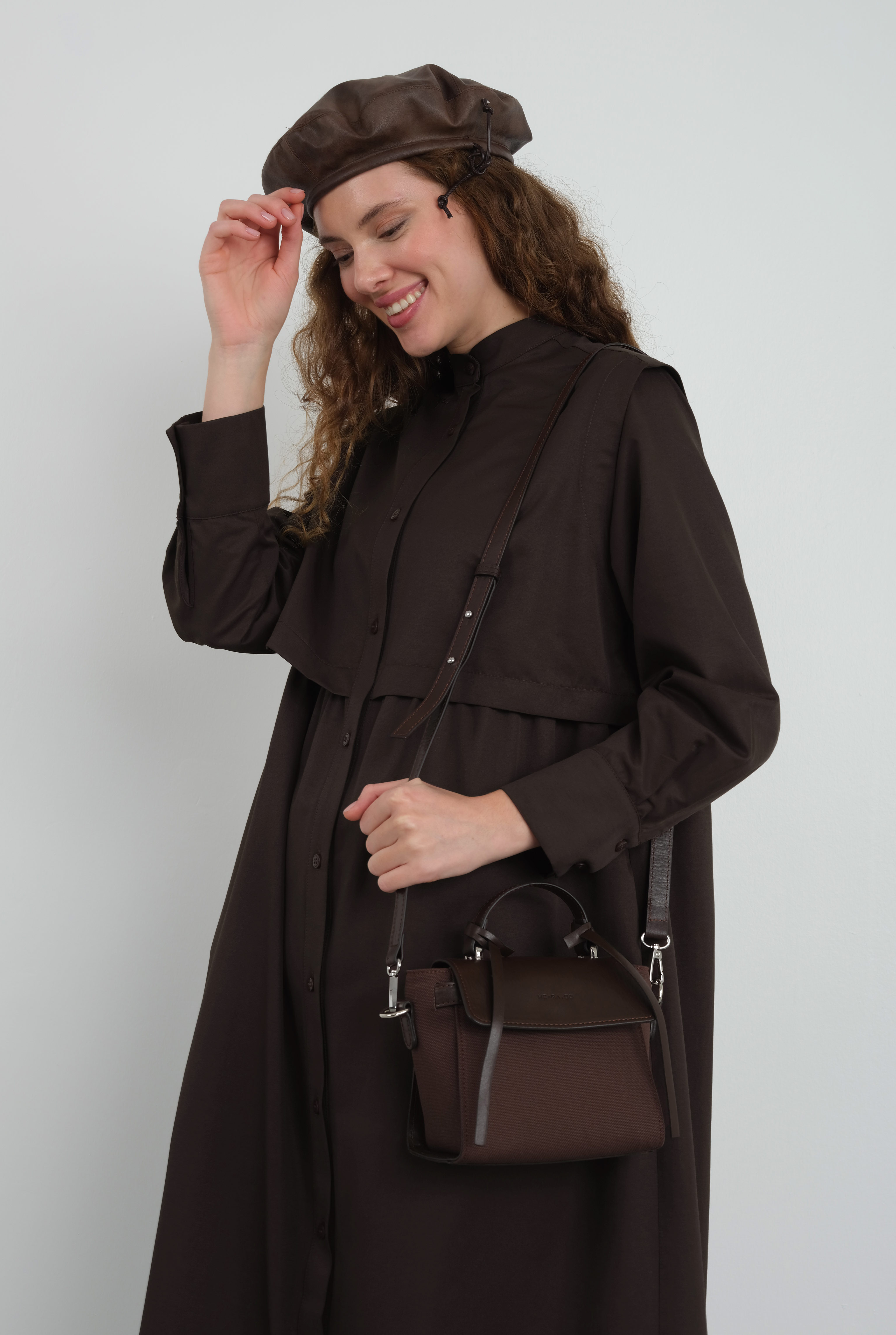 Leather Covered Canvas Bag Brown - 4