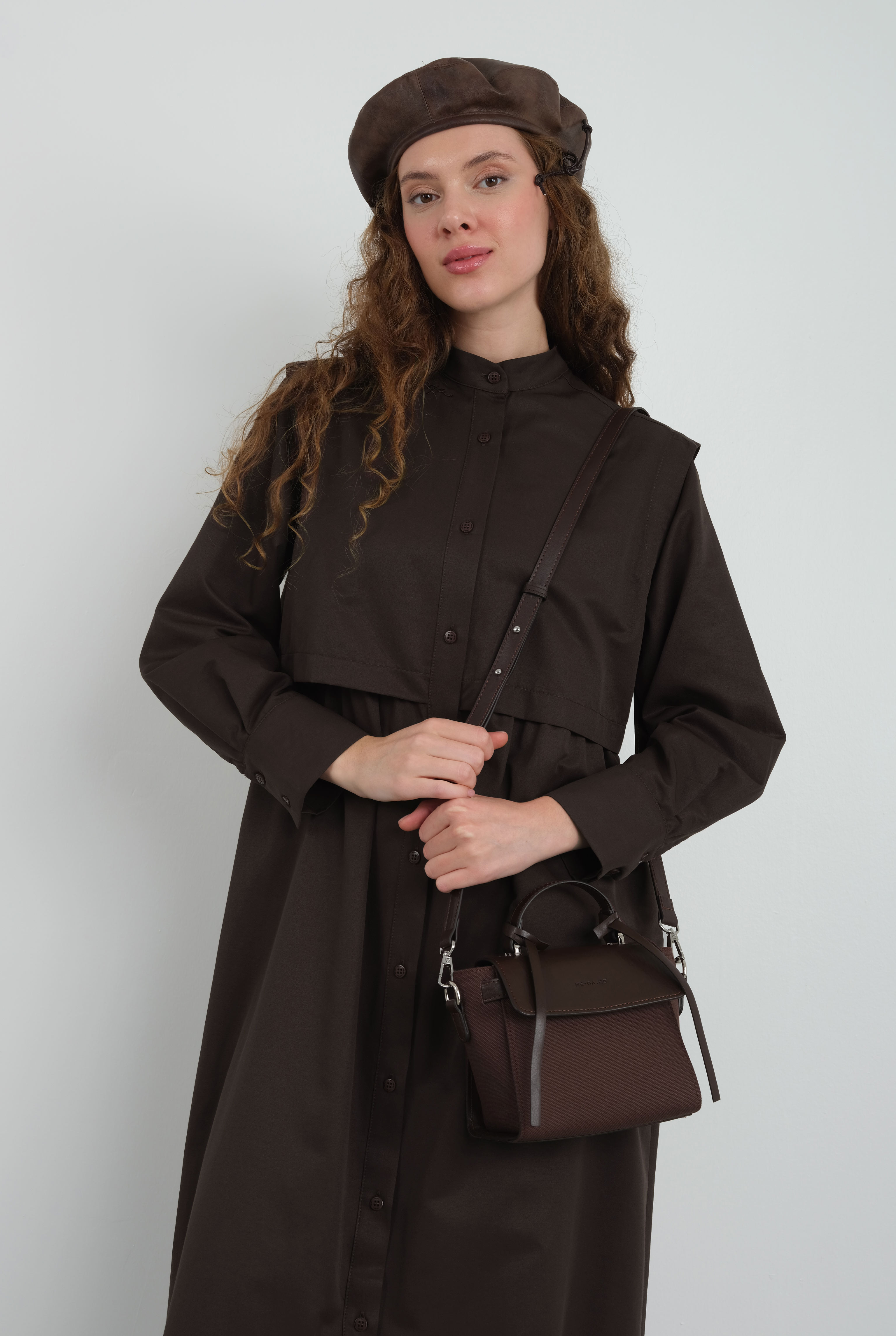 Leather Covered Canvas Bag Brown - 5