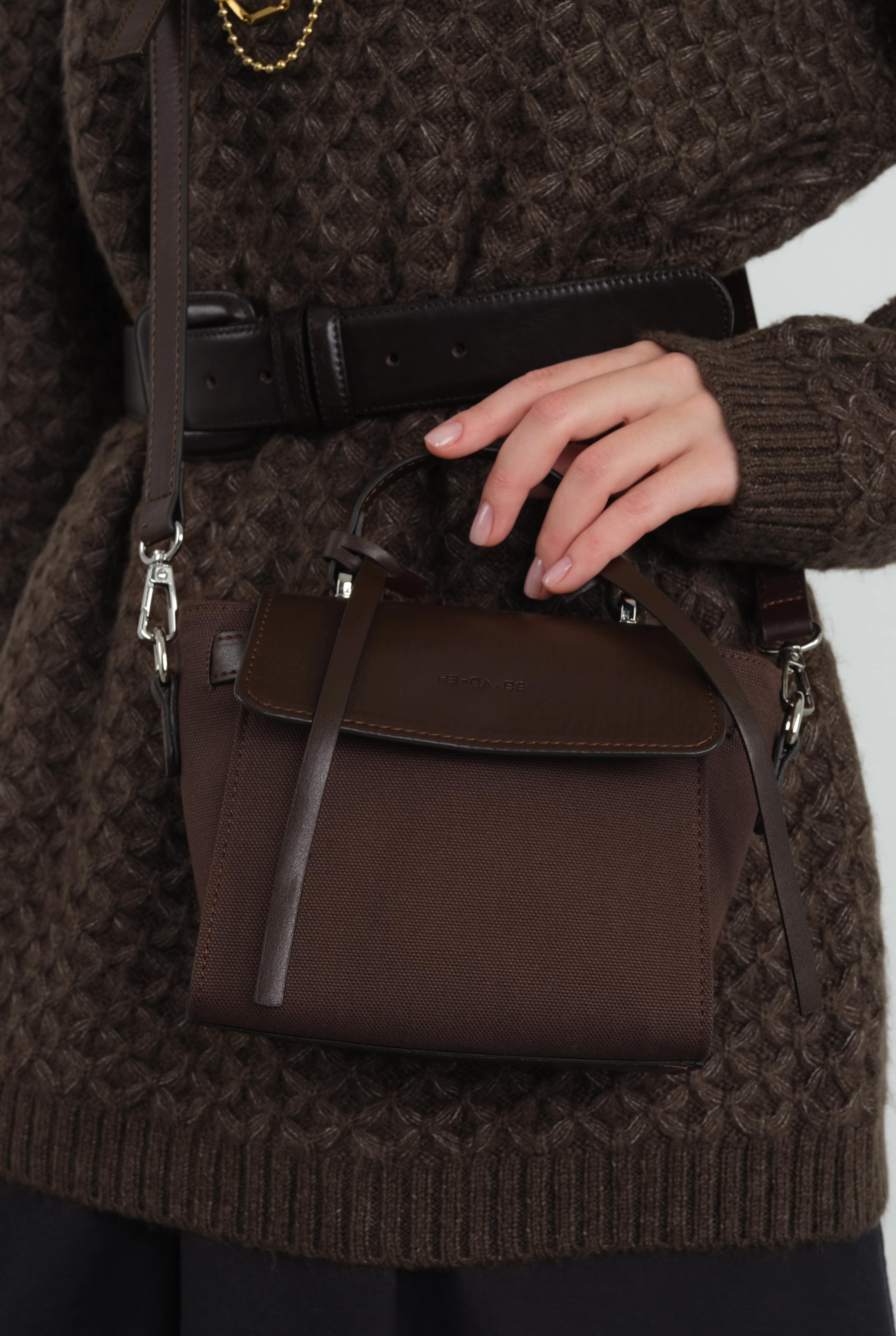 Leather Covered Canvas Bag Brown - 7