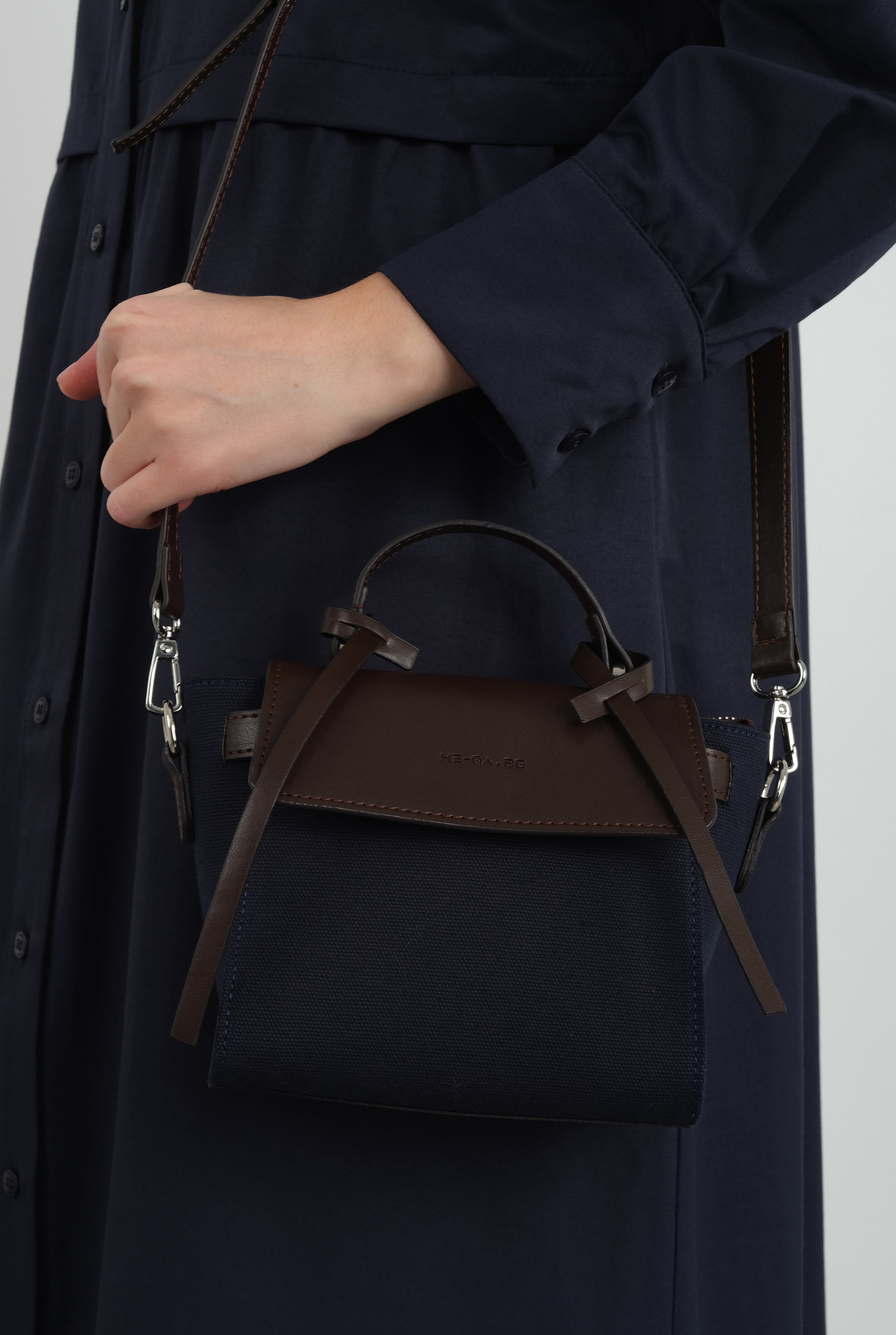 Leather Covered Canvas Bag Navy Blue - 11