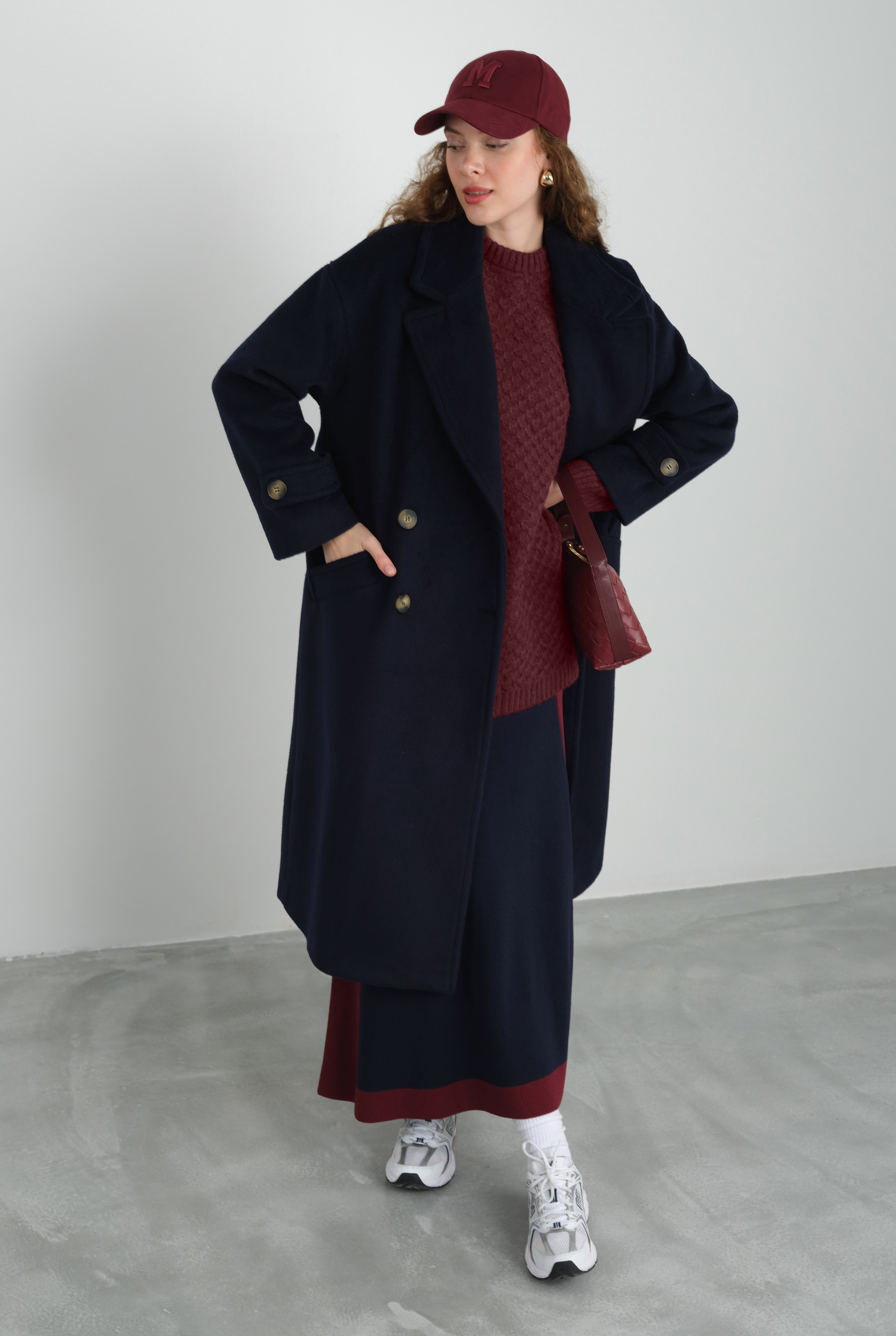 Epaulet Sleeved Coat Navy Blue - 15
