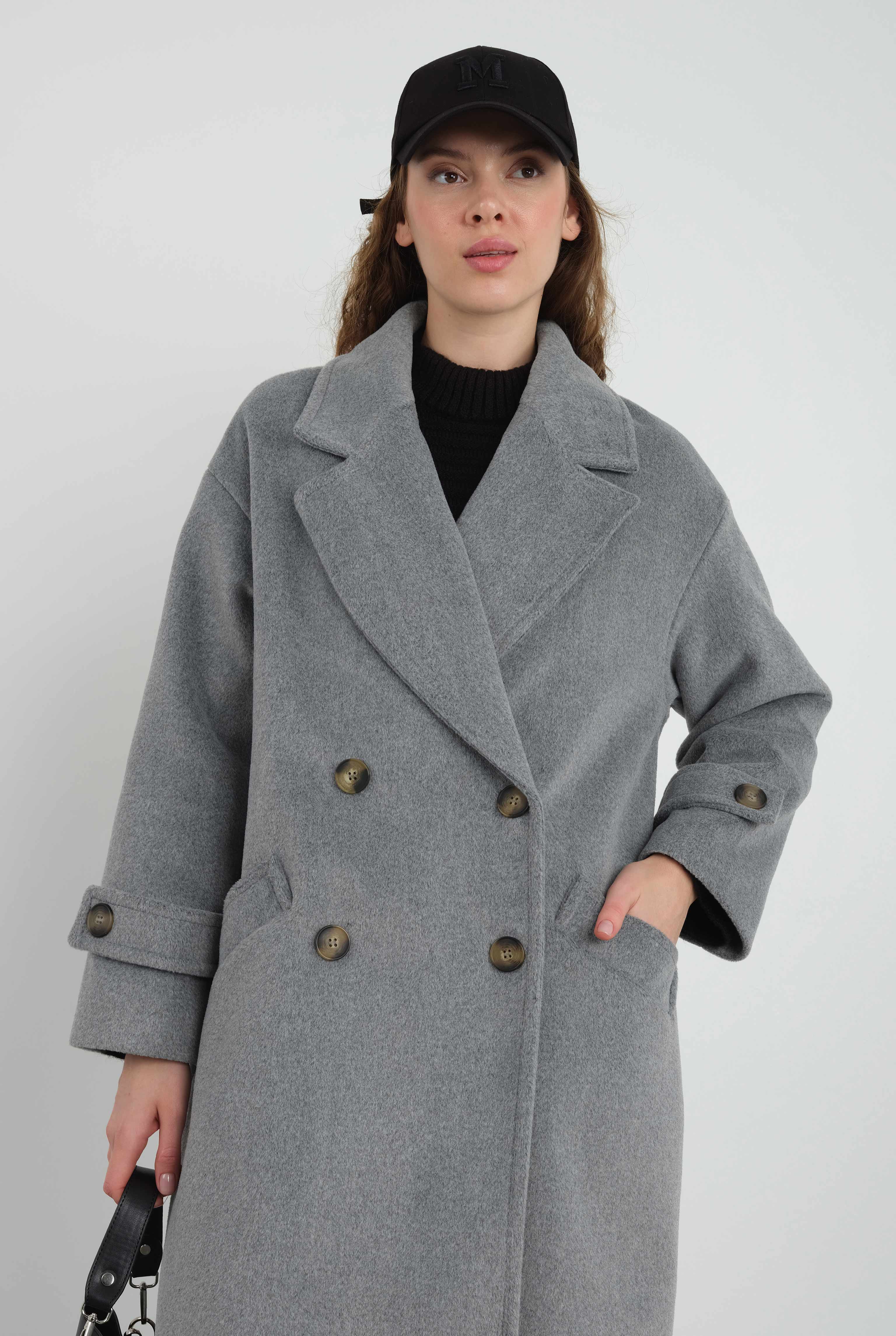 Epaulet Sleeved Coat Grey Marl - 3
