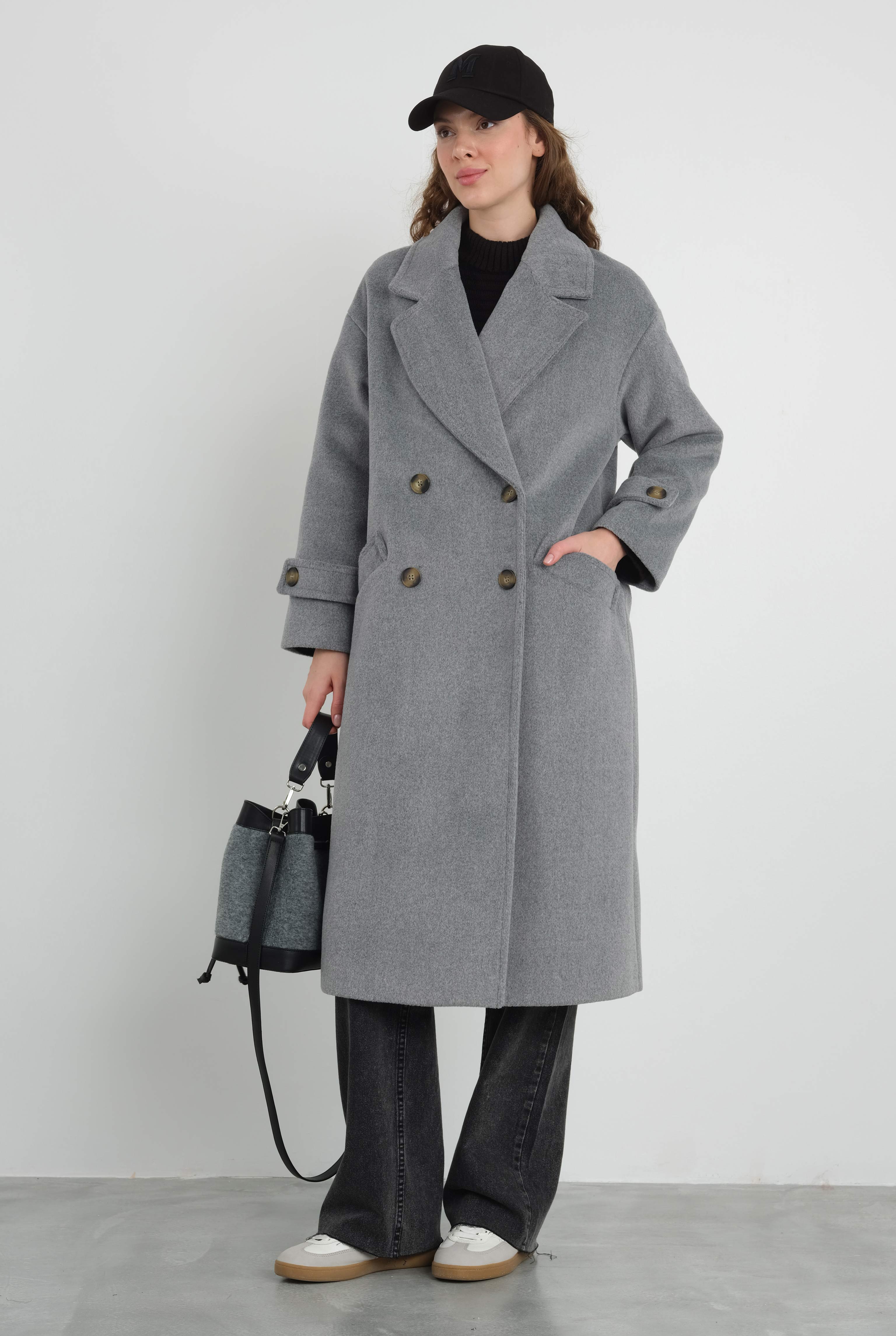 Epaulet Sleeved Coat Grey Marl - 8