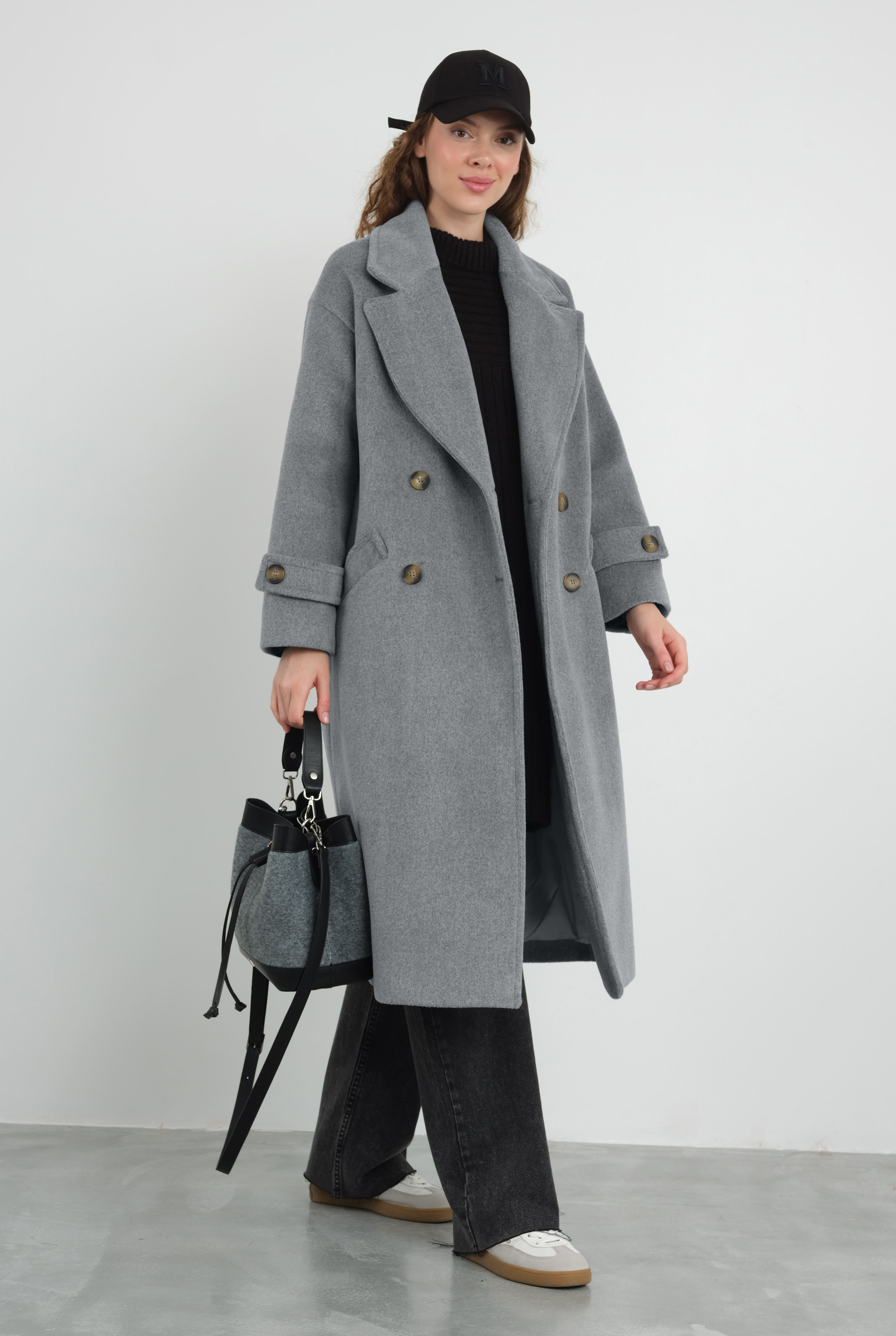 Epaulet Sleeved Coat Grey Marl - HE-QA