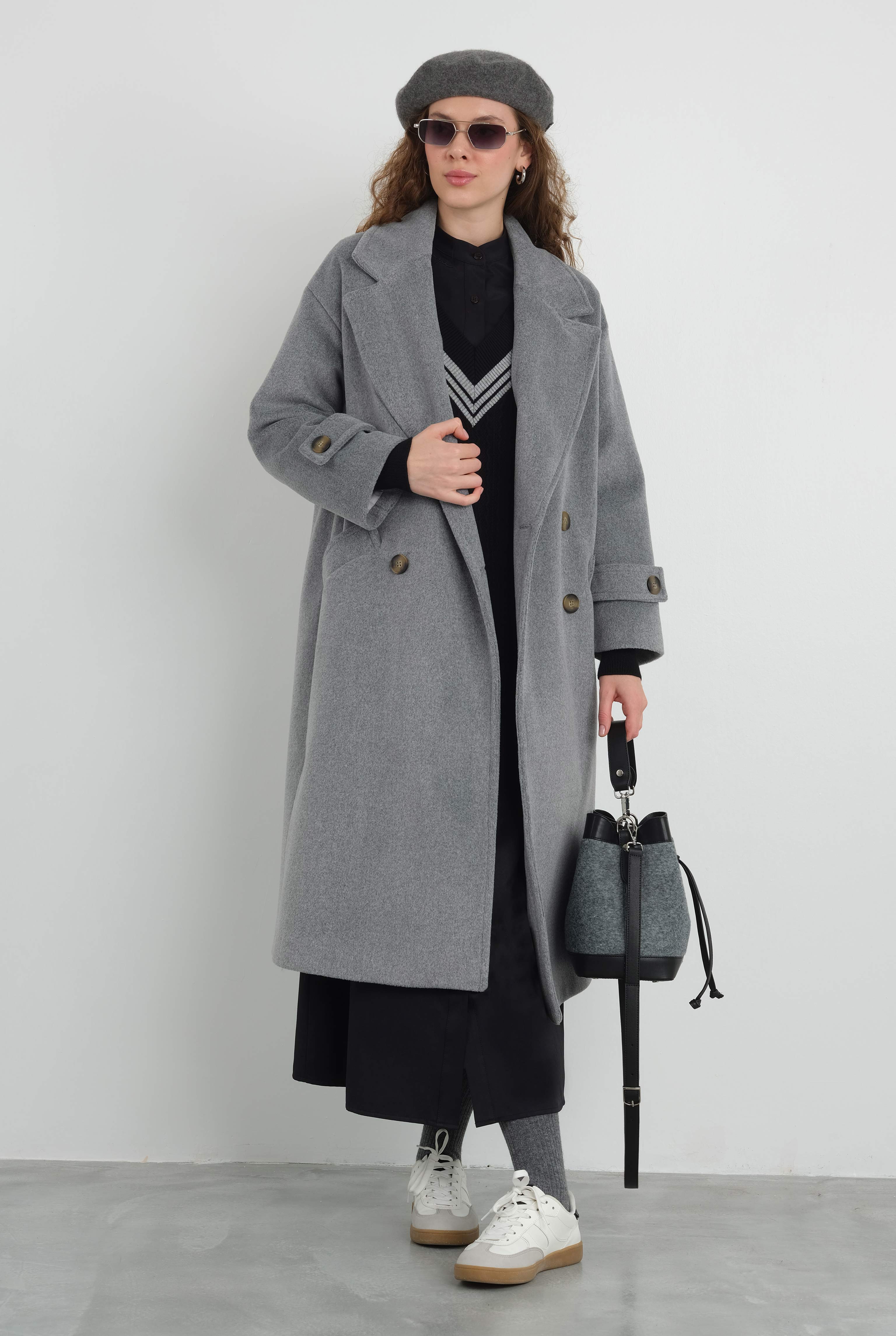 Epaulet Sleeved Coat Grey Marl - 12
