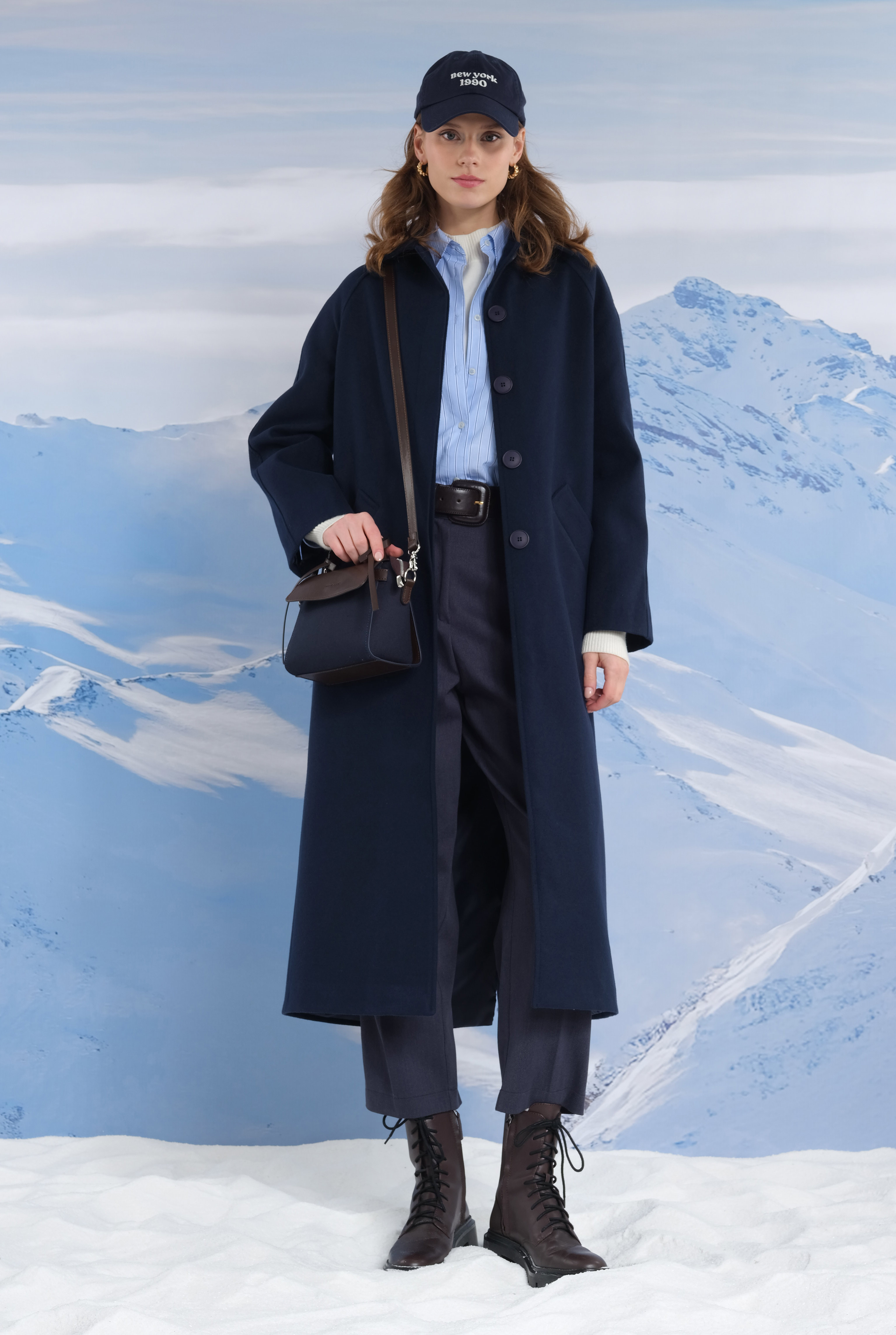 Leather Covered Canvas Bag Navy Blue - 4