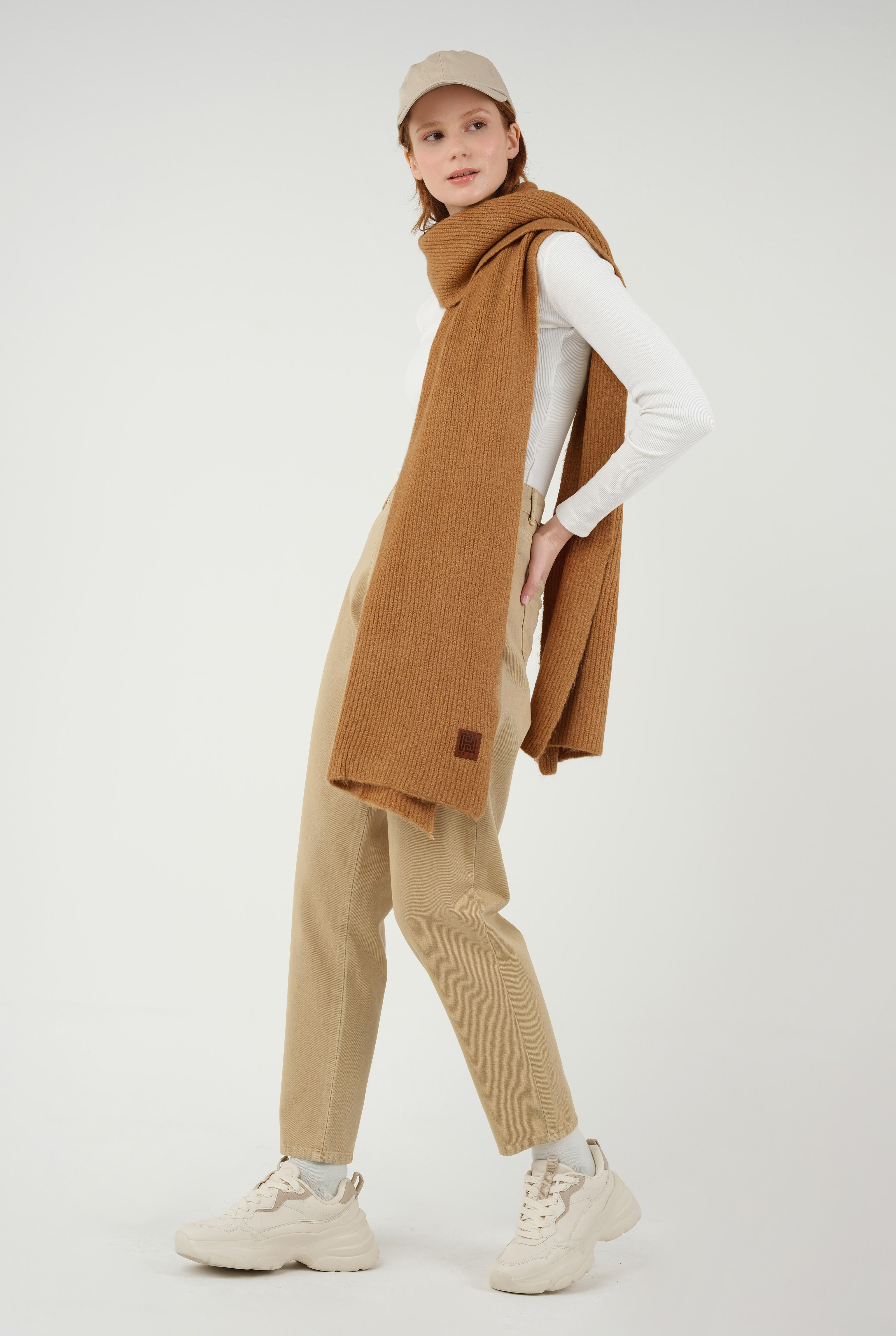 Düz Örgü Atkı Camel - 4