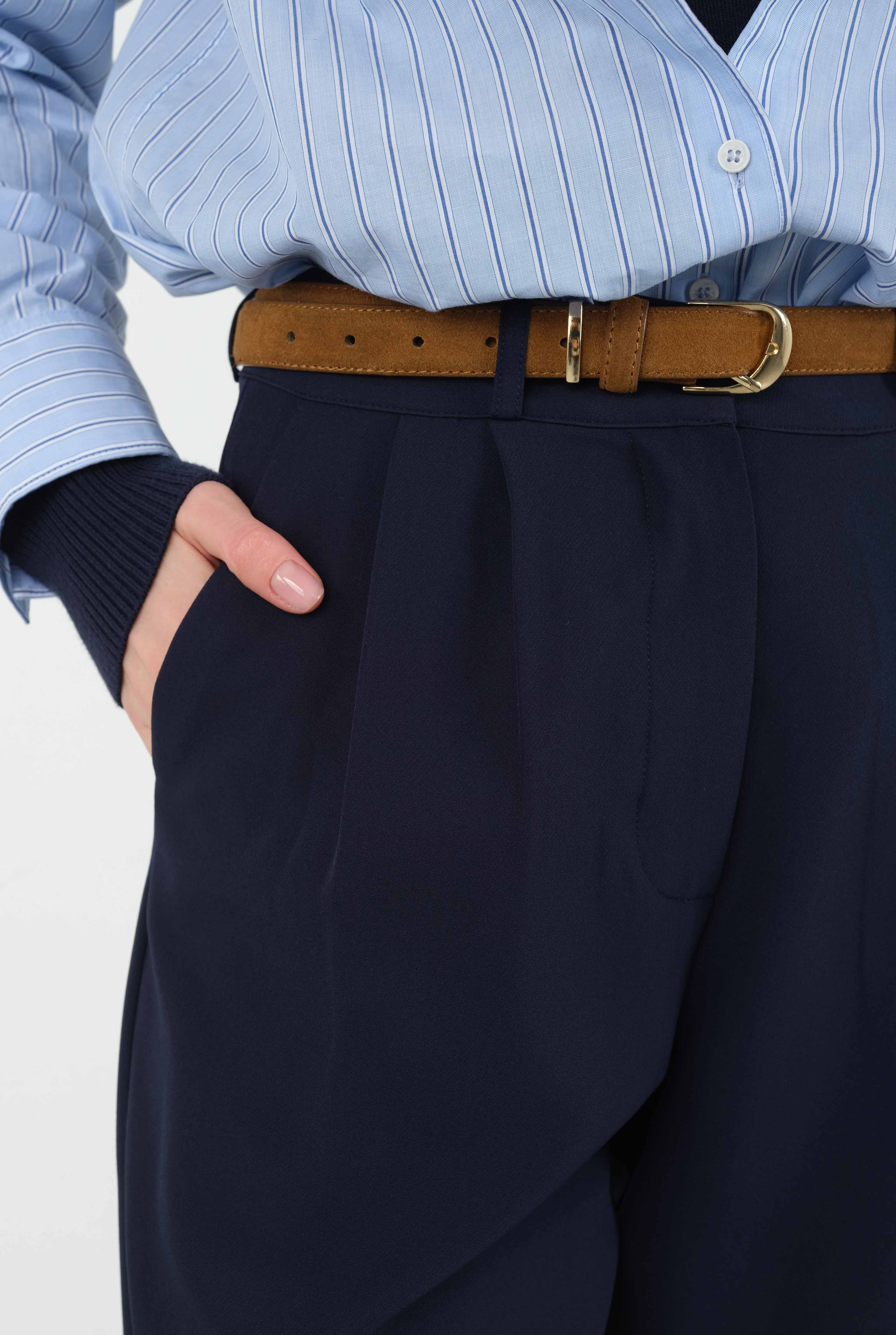 Pleated Trousers Navy Blue - 6