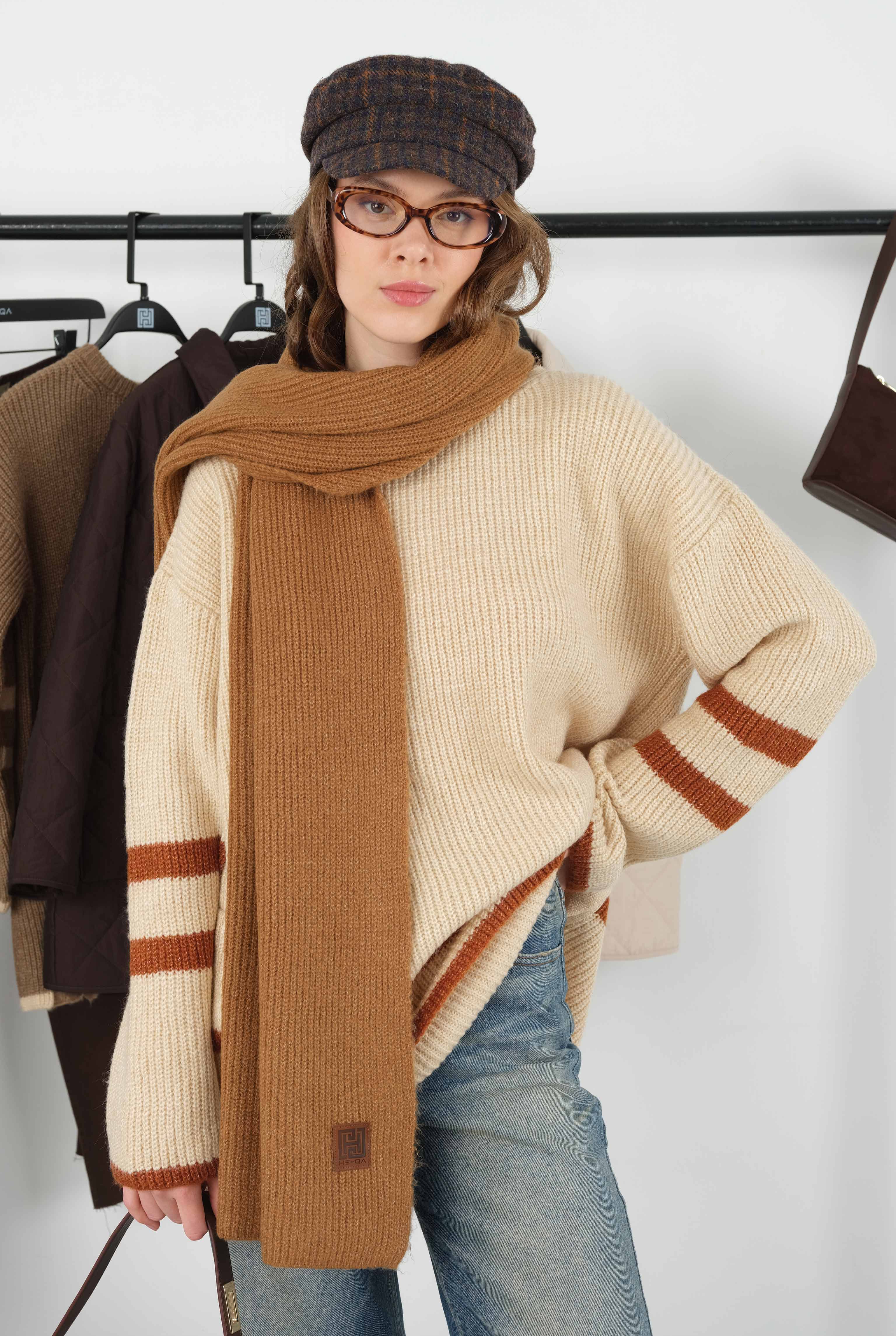 Düz Örgü Atkı Camel - 3