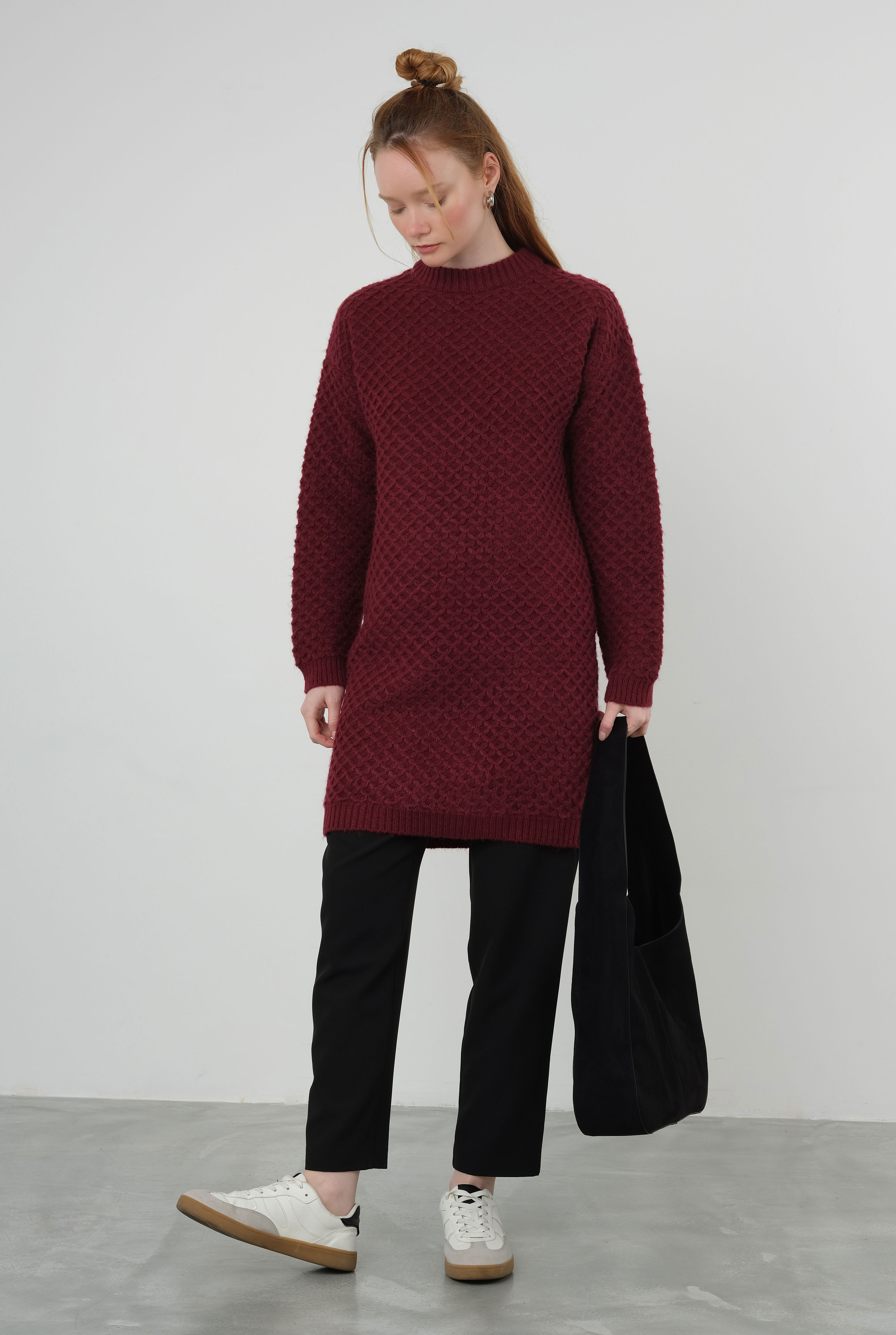 Spider Knit Sweater Long Bordeaux - HE-QA