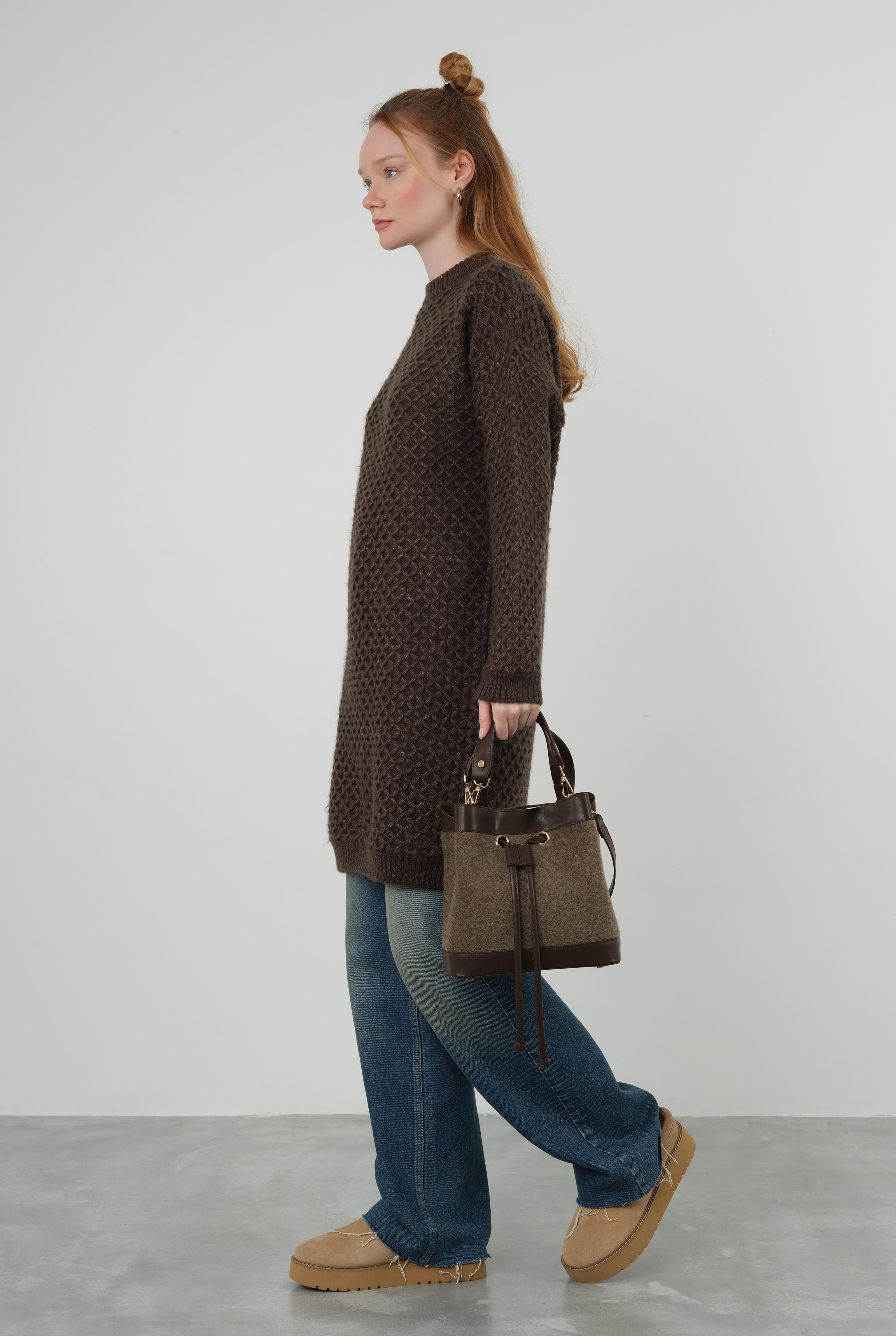 Spider Knit Sweater Long Dark Brown - 2