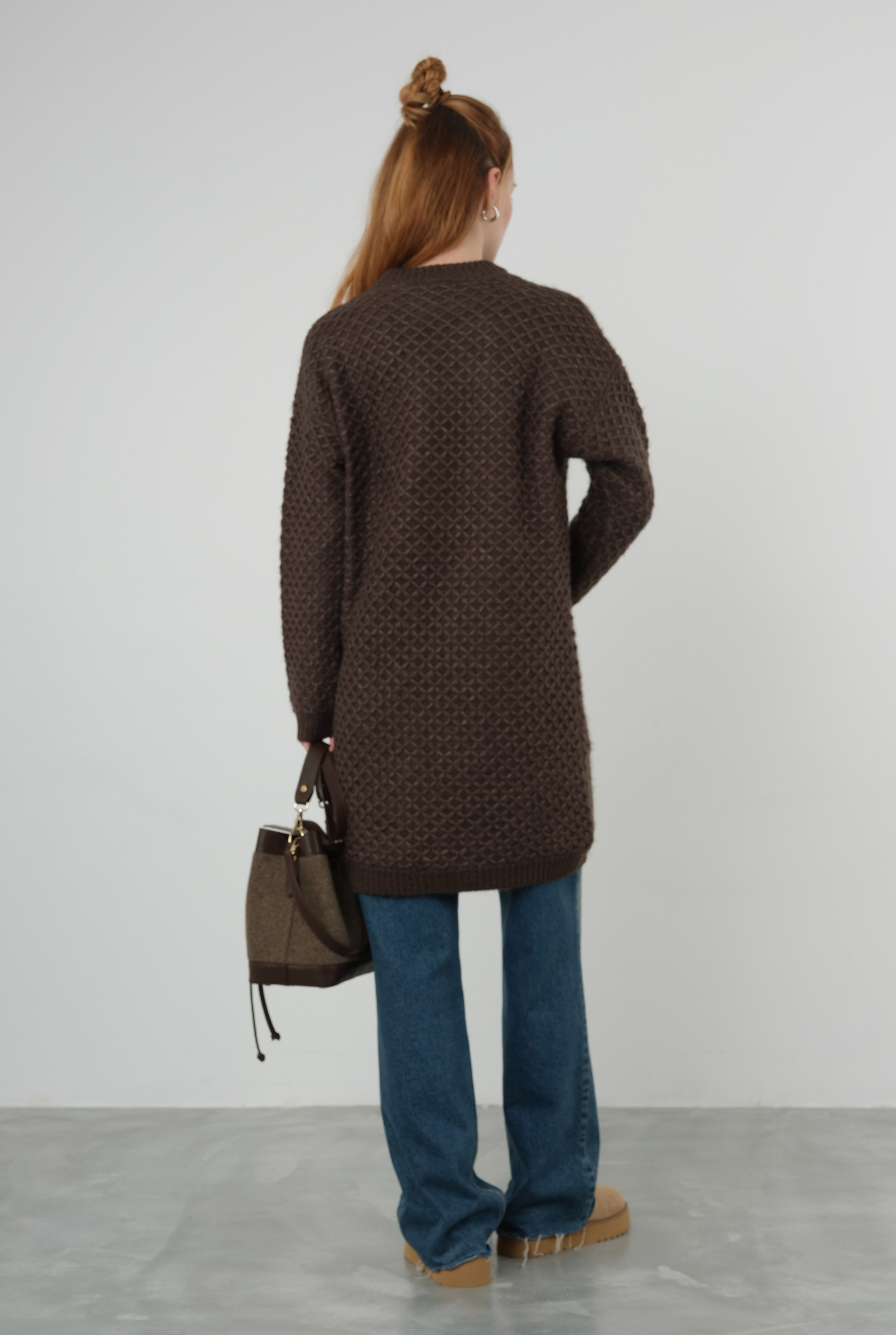 Spider Knit Sweater Long Dark Brown - 3