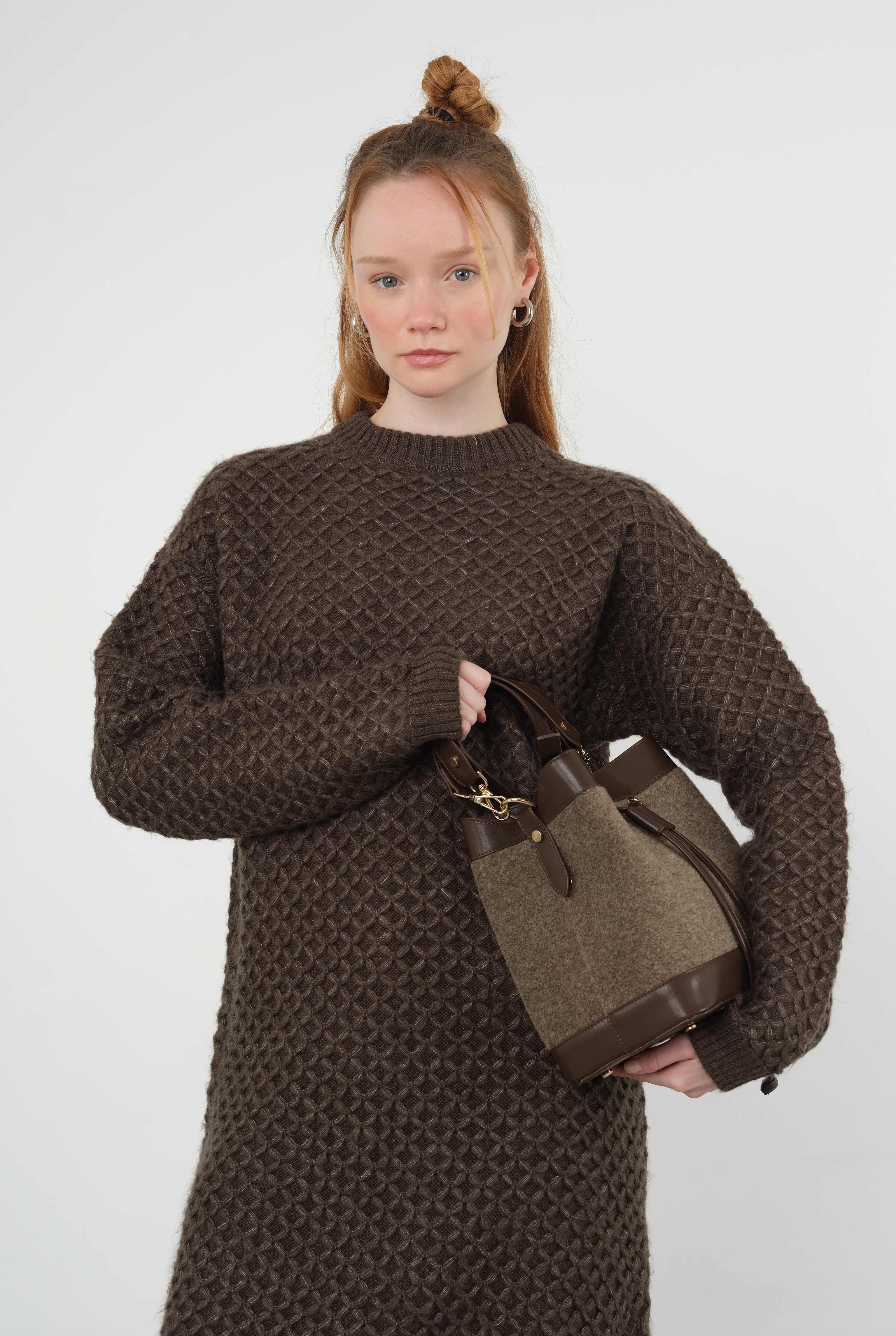 Spider Knit Sweater Long Dark Brown - 4