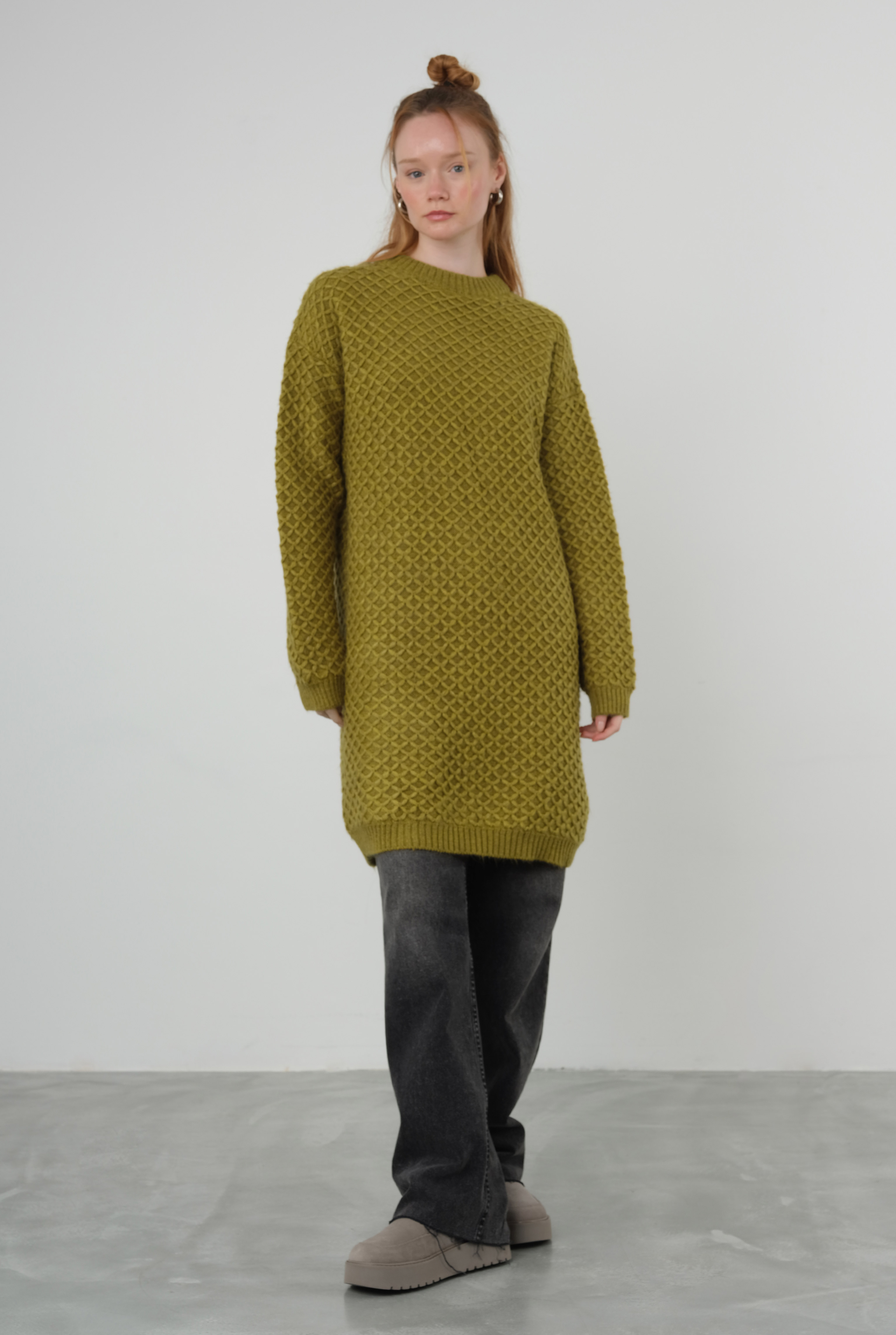 Spider Knit Sweater Long Oil Green - HE-QA