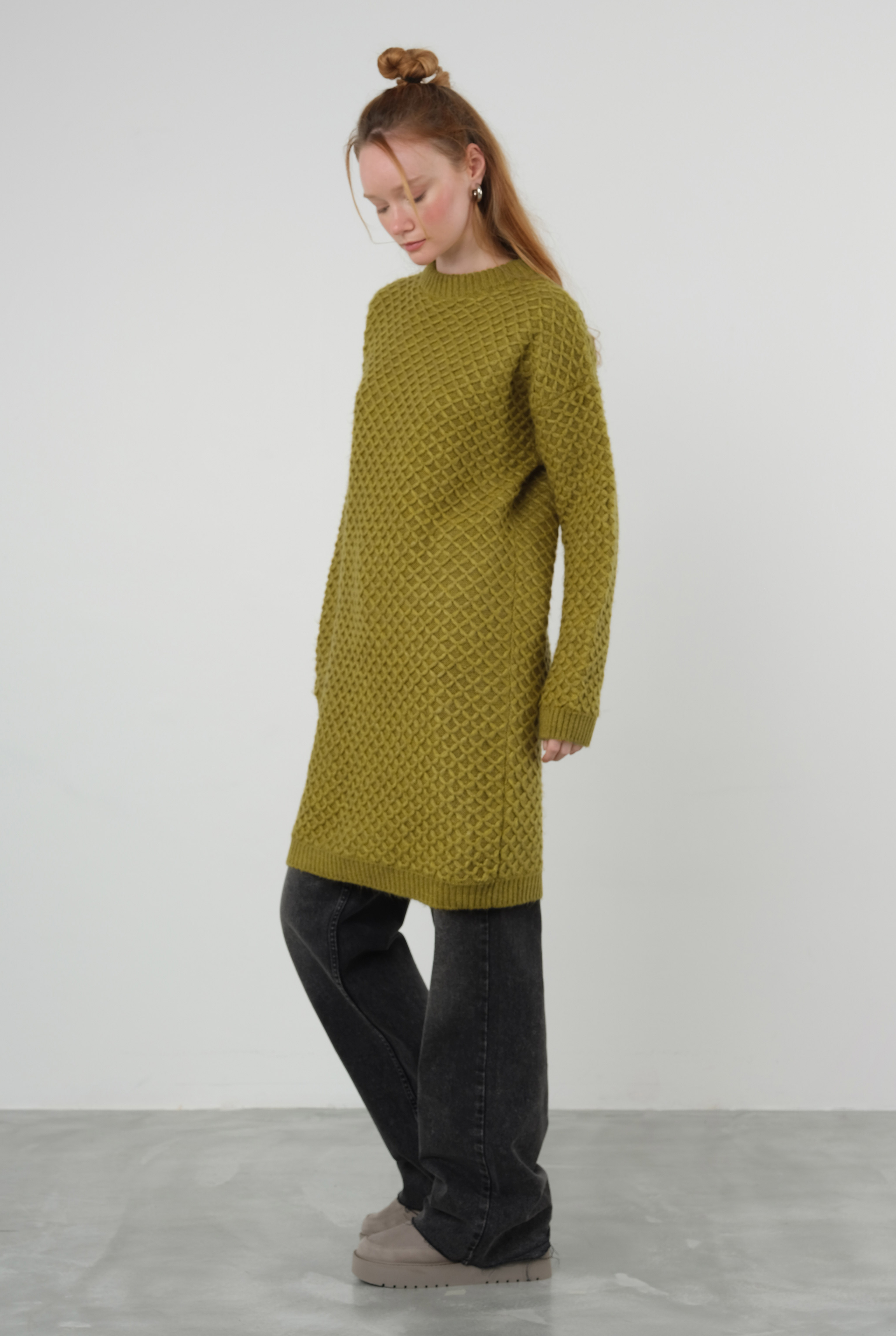 Spider Knit Sweater Long Oil Green - 2