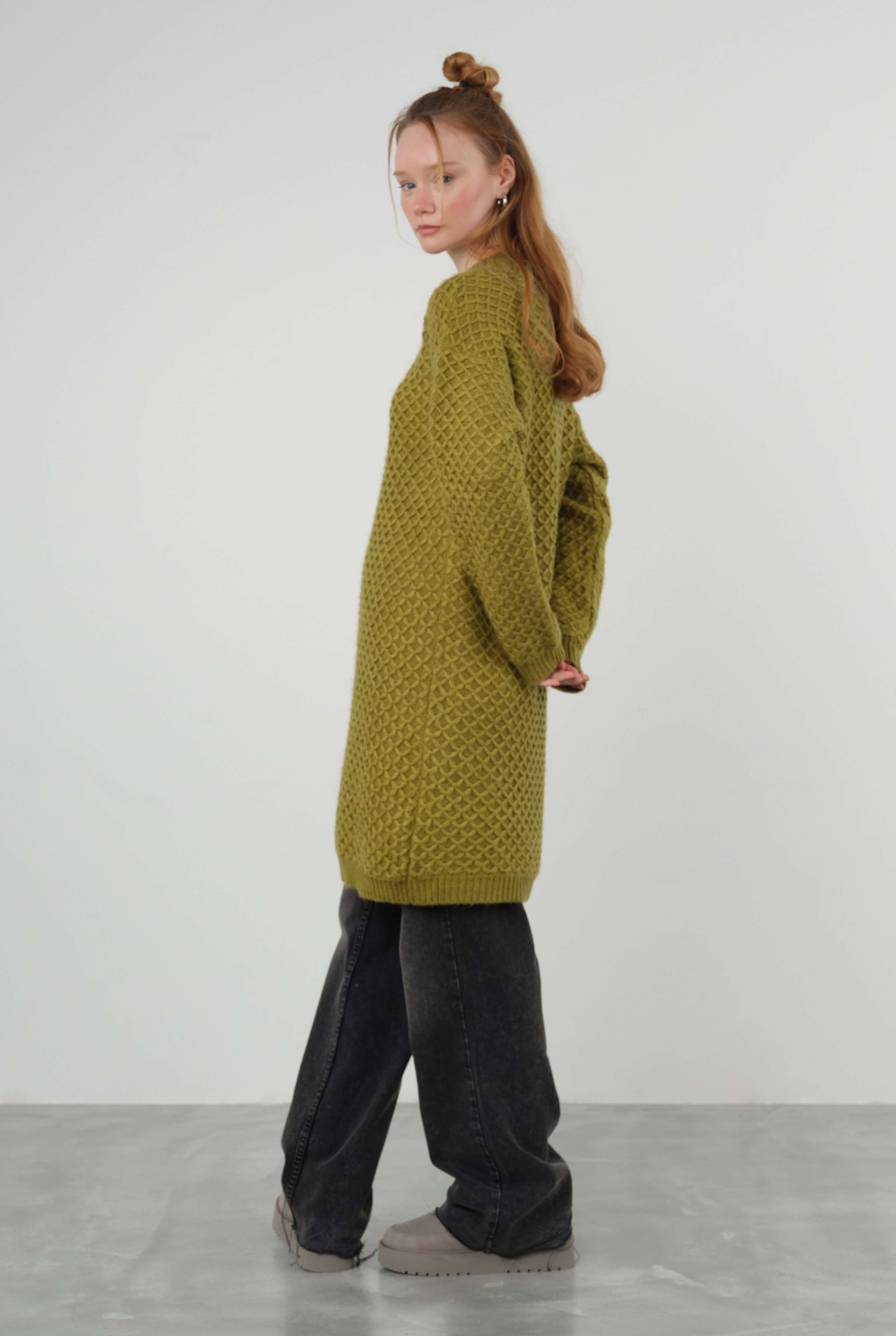Spider Knit Sweater Long Oil Green - 3