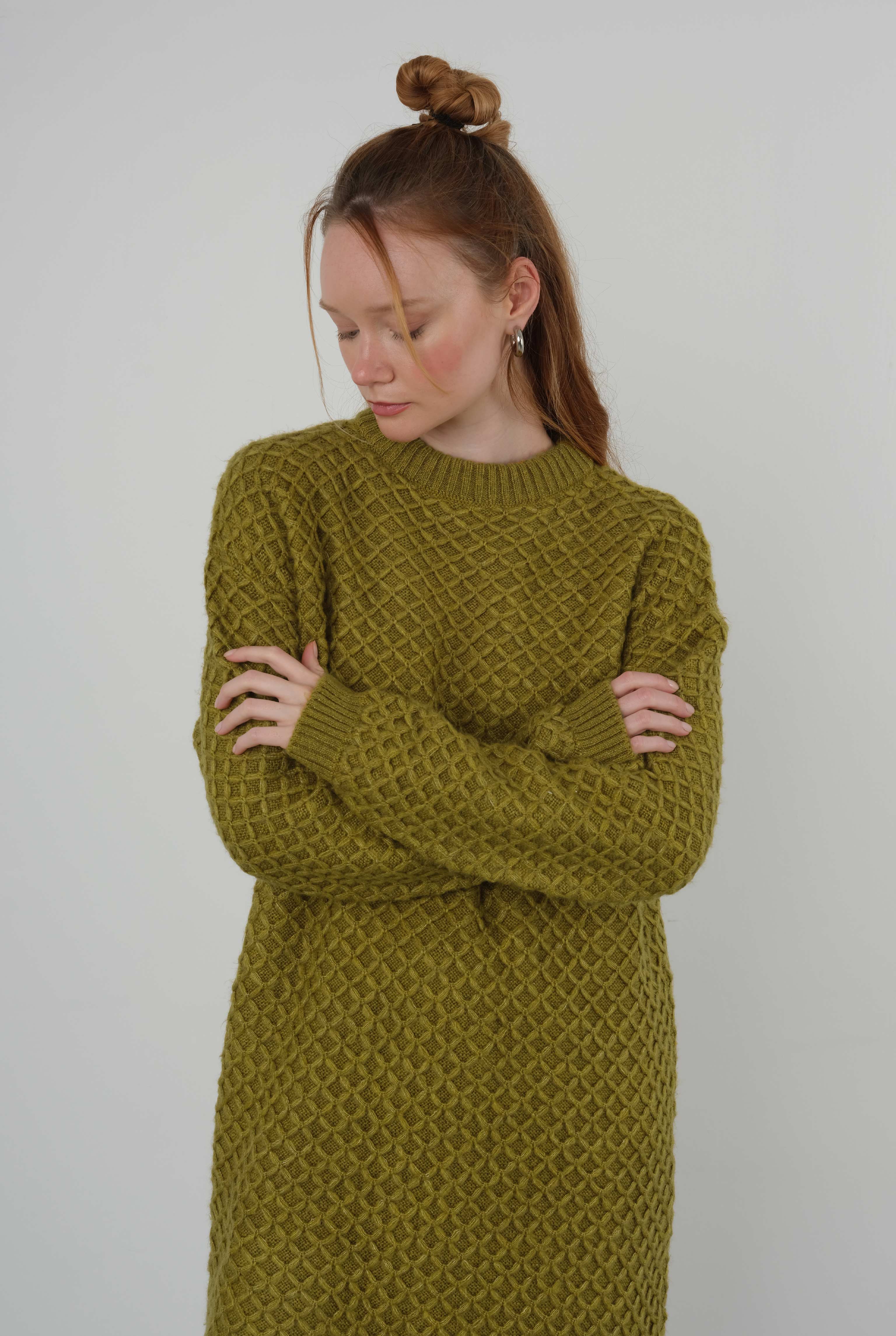Spider Knit Sweater Long Oil Green - 5