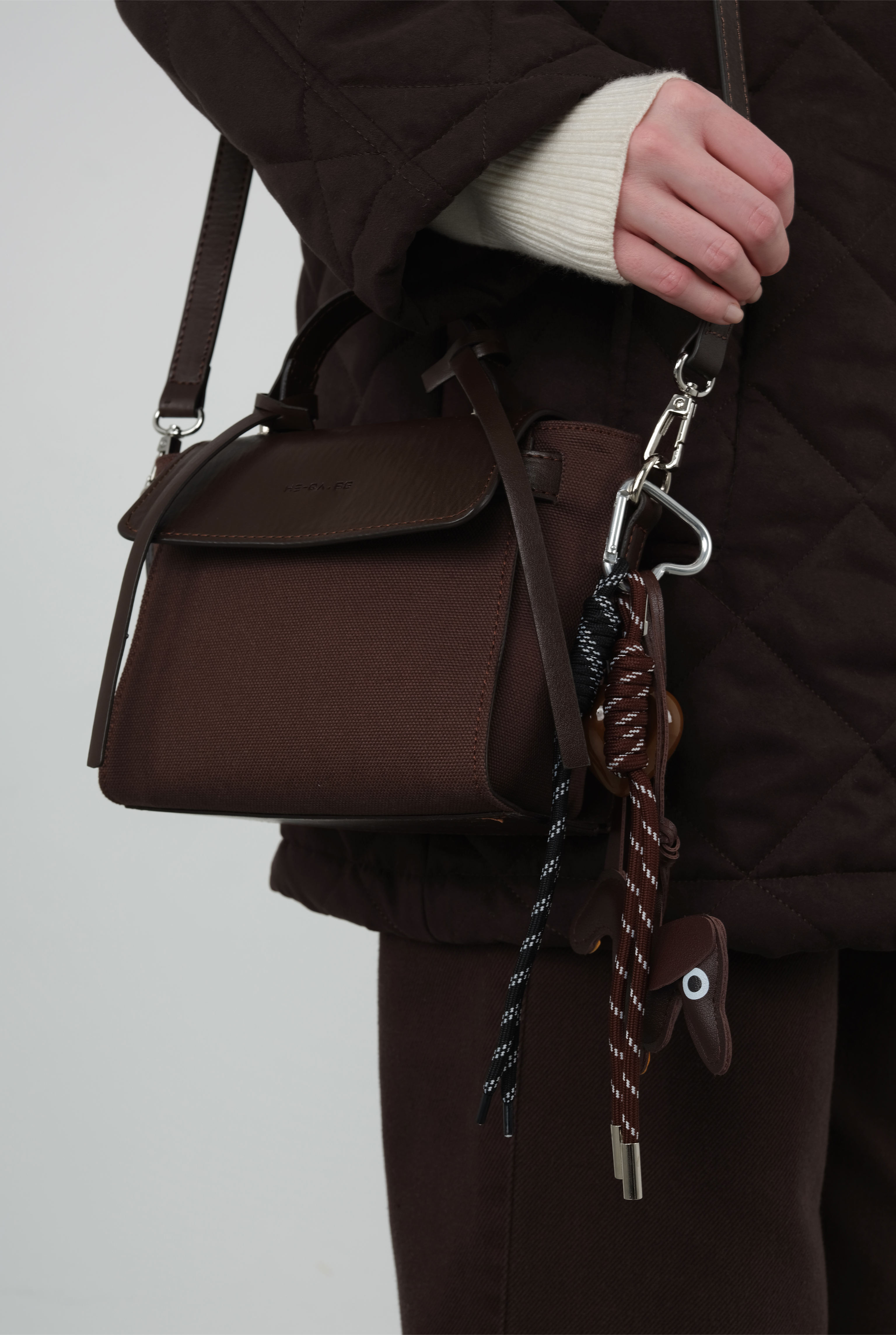 Leather Covered Canvas Bag Brown - 2