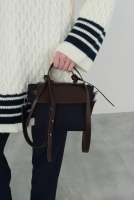 Leather Covered Canvas Bag Navy Blue 