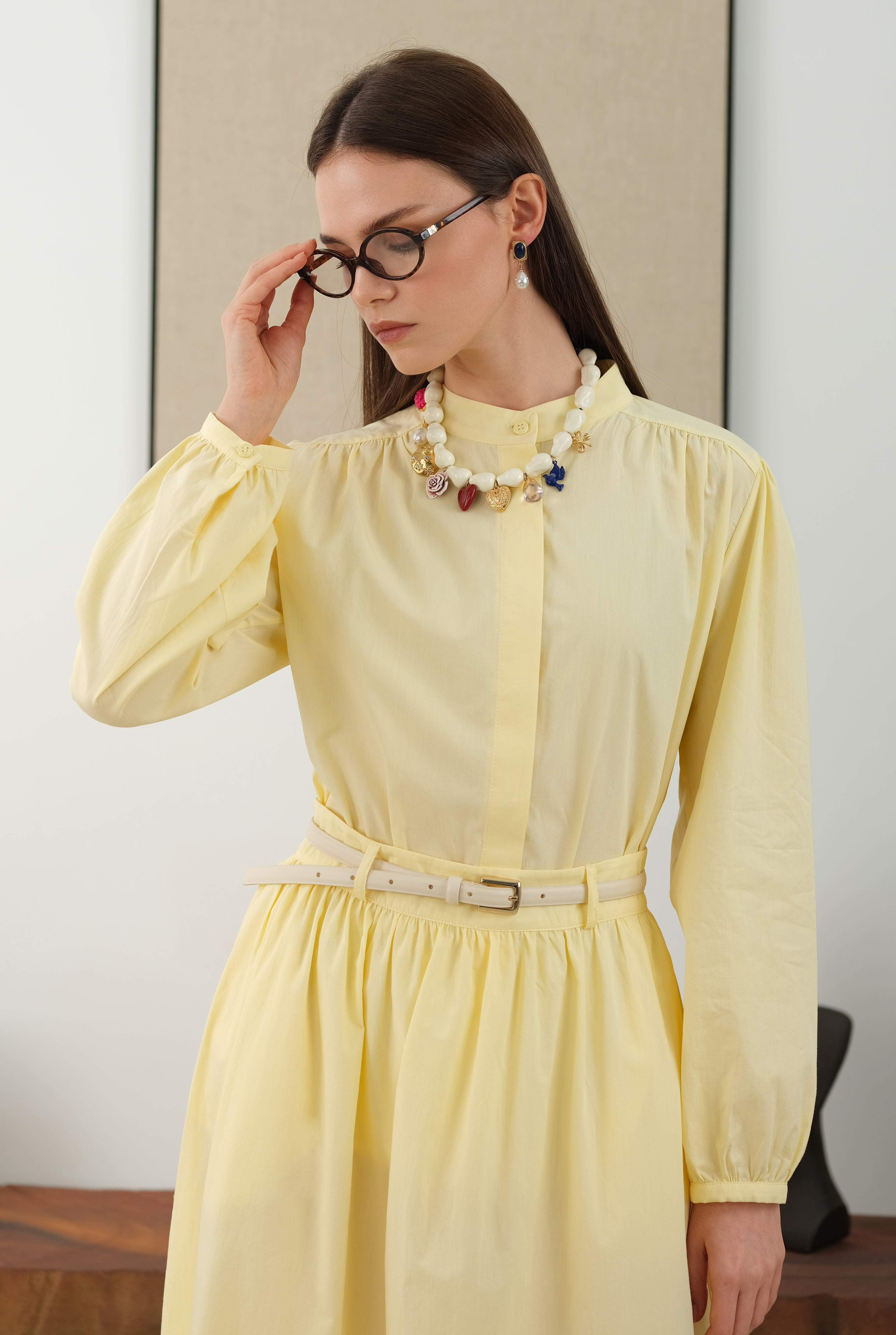 Gathered Cotton Skirt Soft Yellow - 3