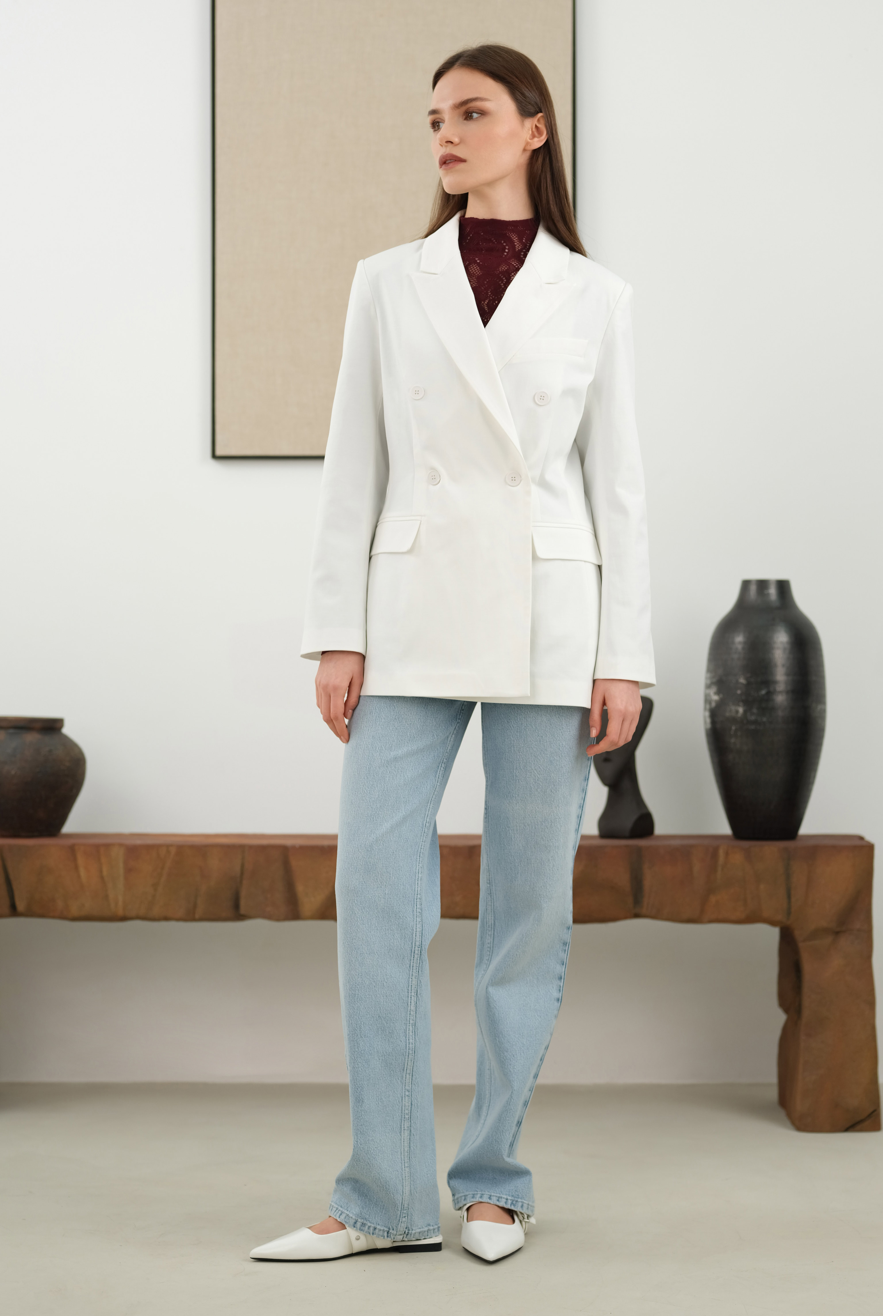 Waist-cinching Jacket Ecru - 3