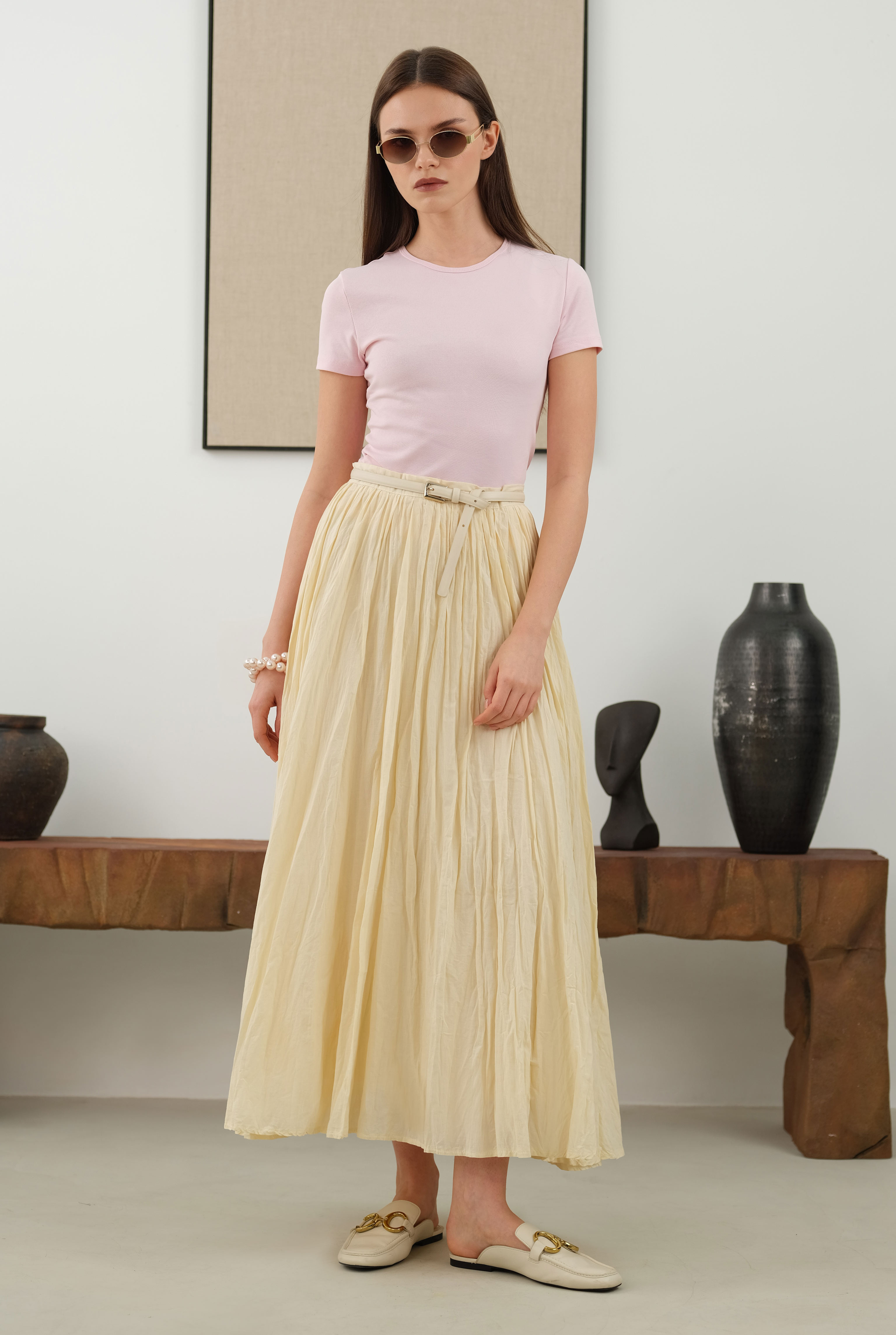 Wrinkled Voile Skirt Vanilla - 3