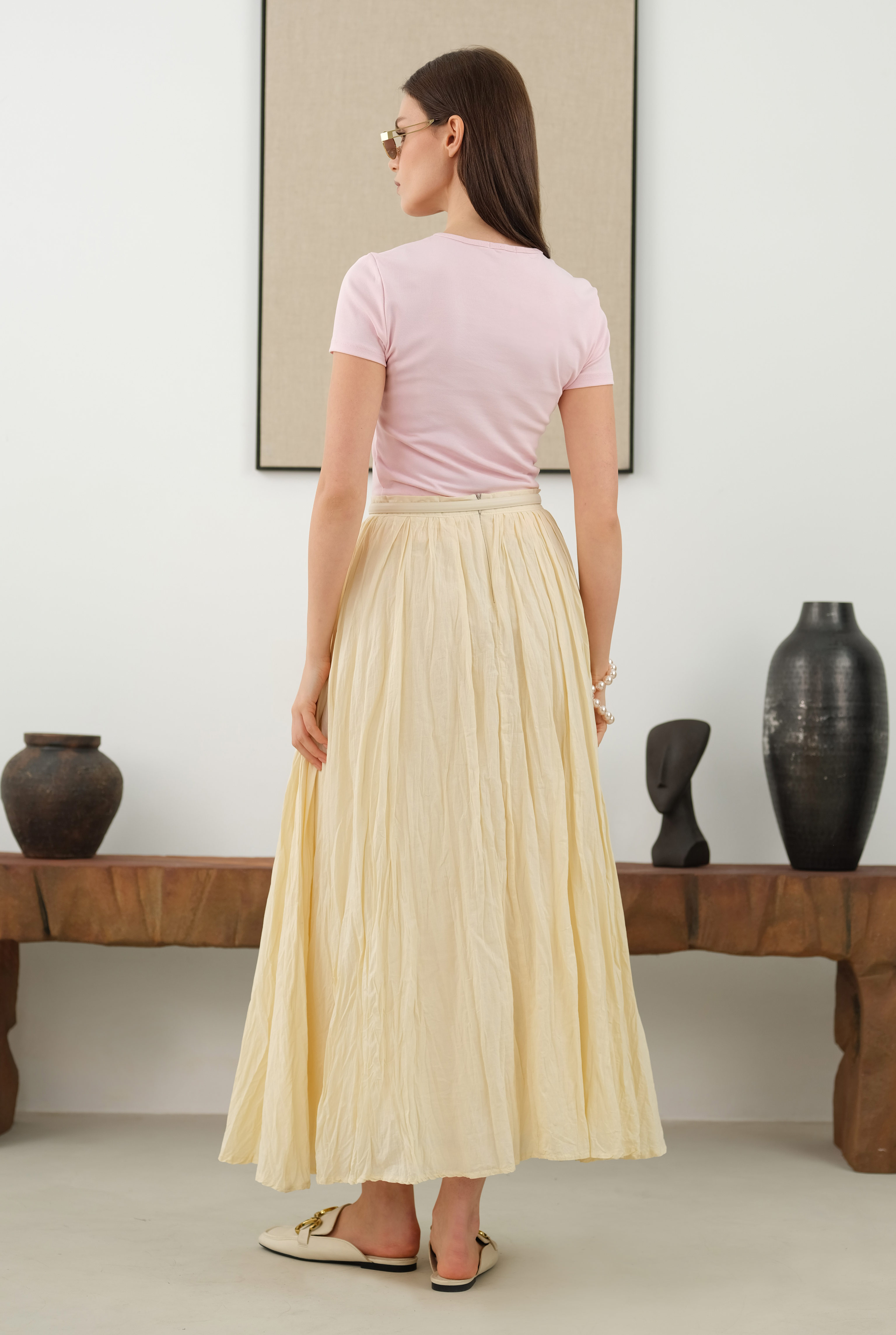 Wrinkled Voile Skirt Vanilla - 4