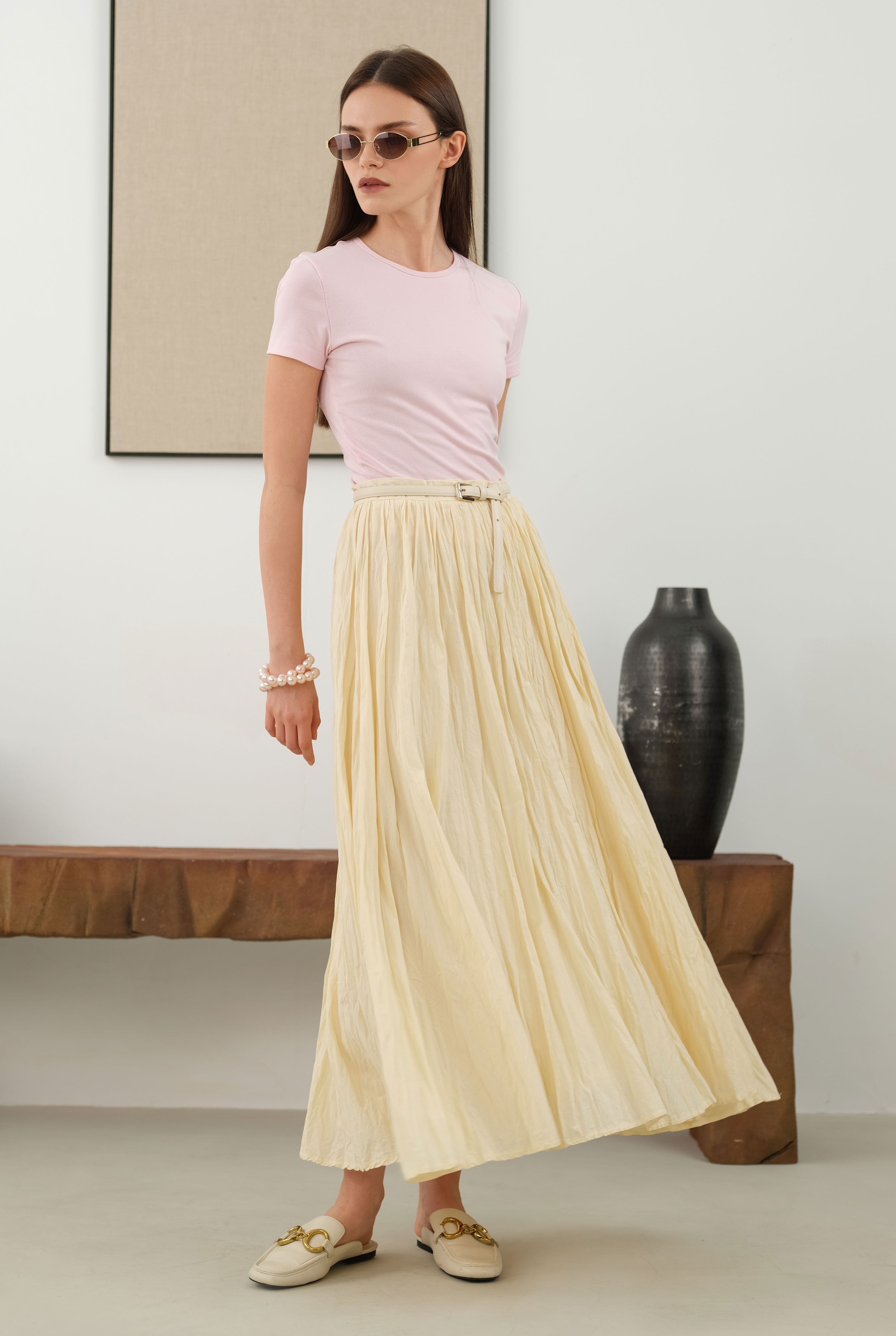 Wrinkled Voile Skirt Vanilla - 7