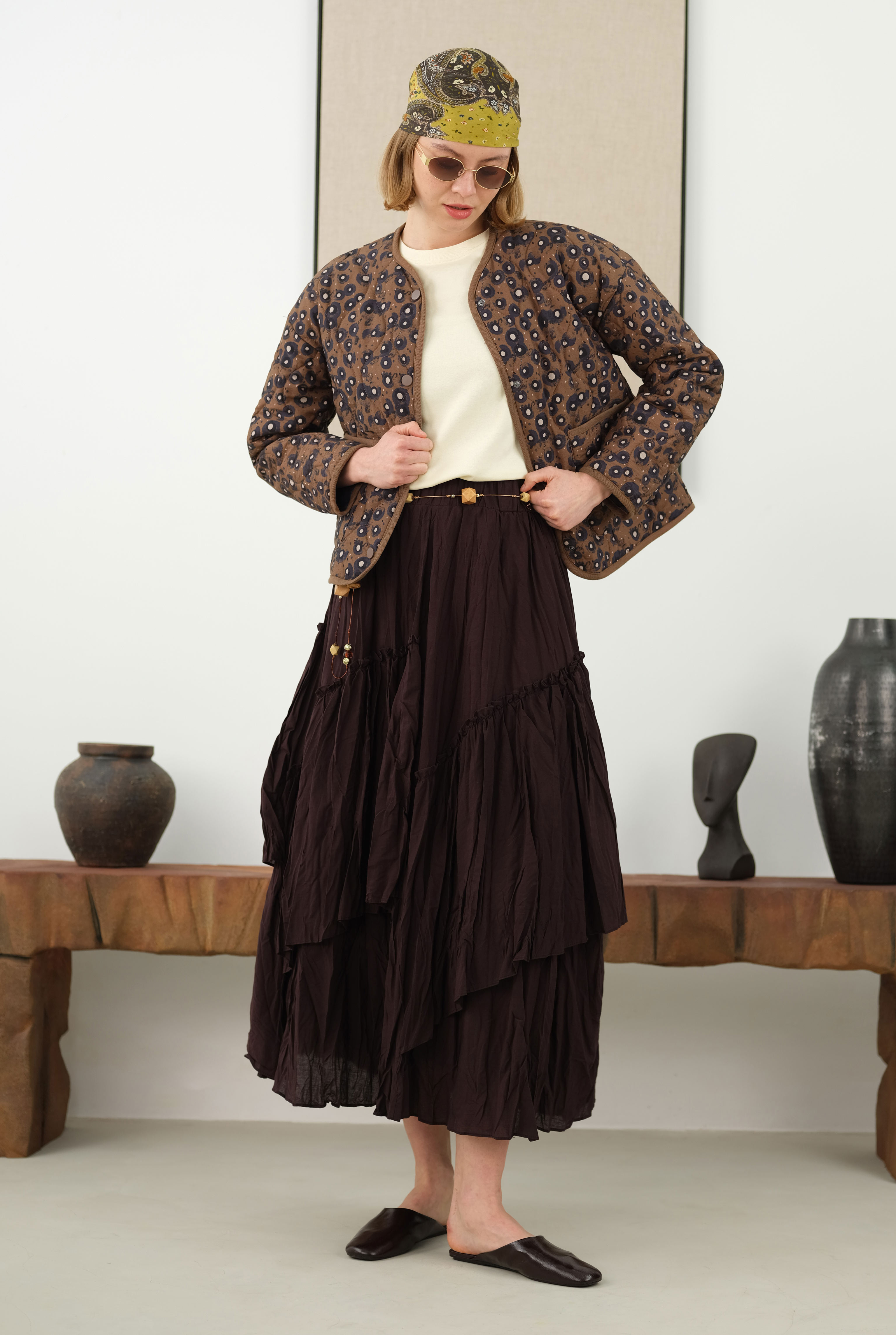 Quilted Short Jacket Geometric Patterned - 2