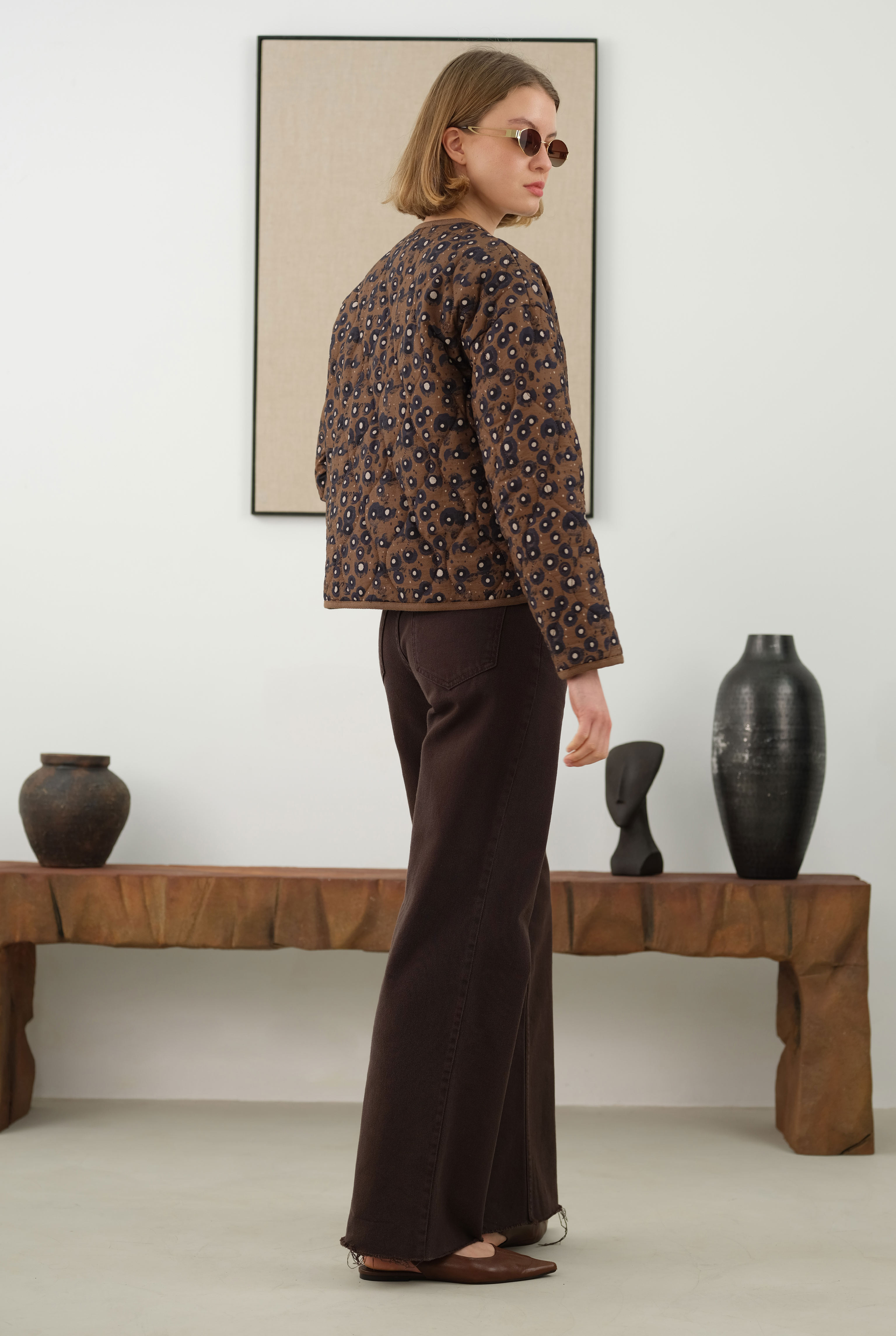 Quilted Short Jacket Geometric Patterned - 4