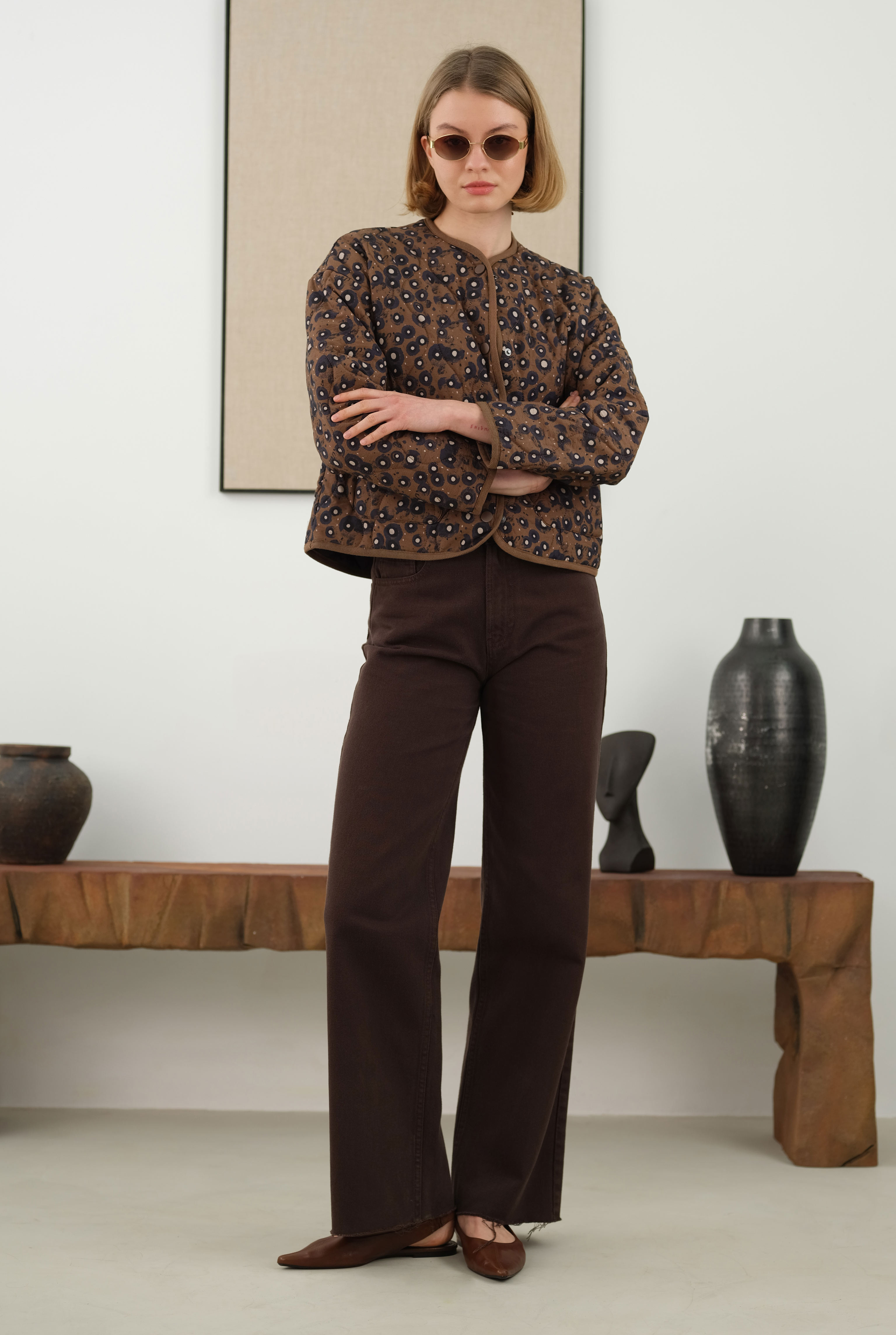 Quilted Short Jacket Geometric Patterned - 5