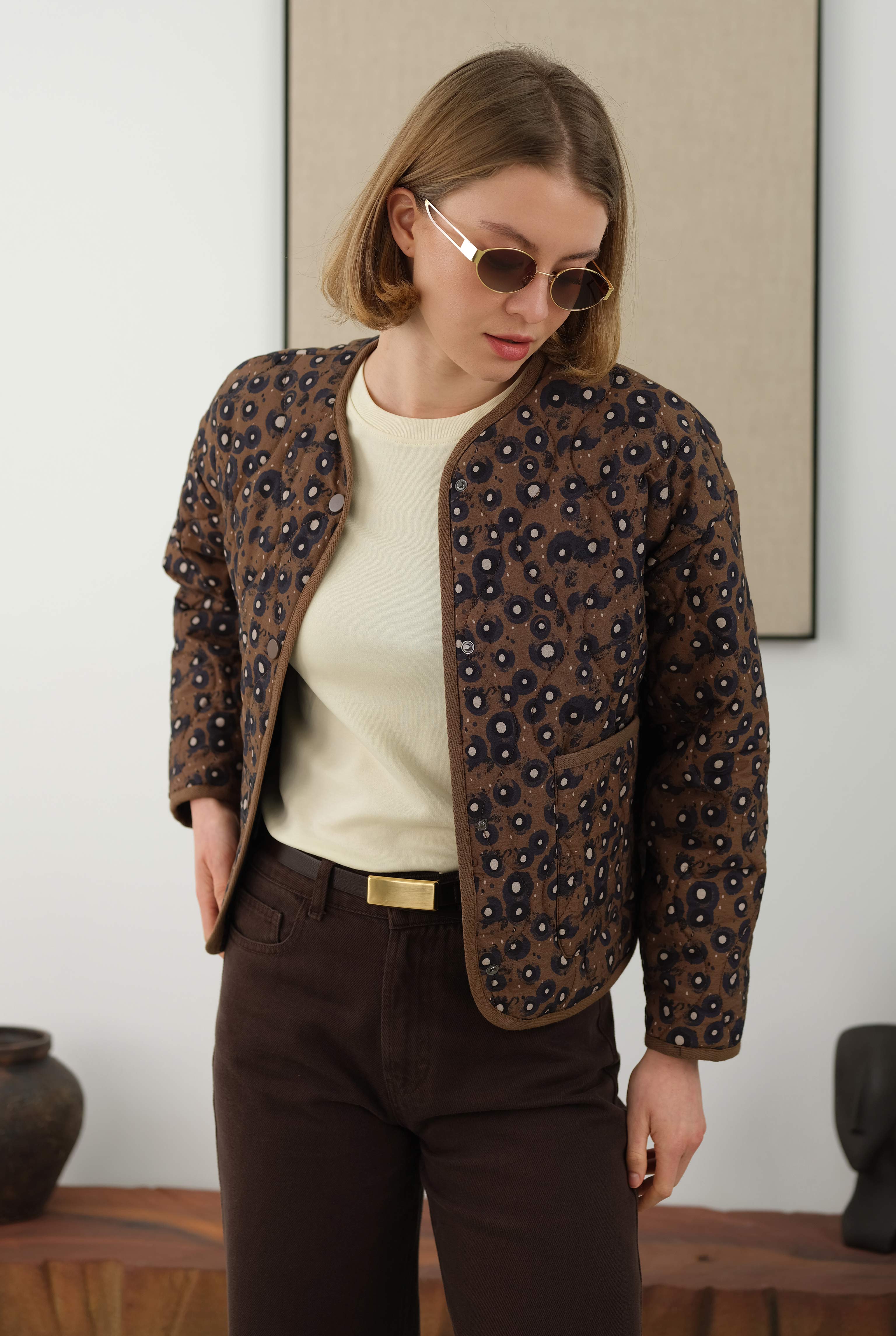 Quilted Short Jacket Geometric Patterned - HE-QA