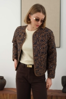 Quilted Short Jacket Geometric Patterned 
