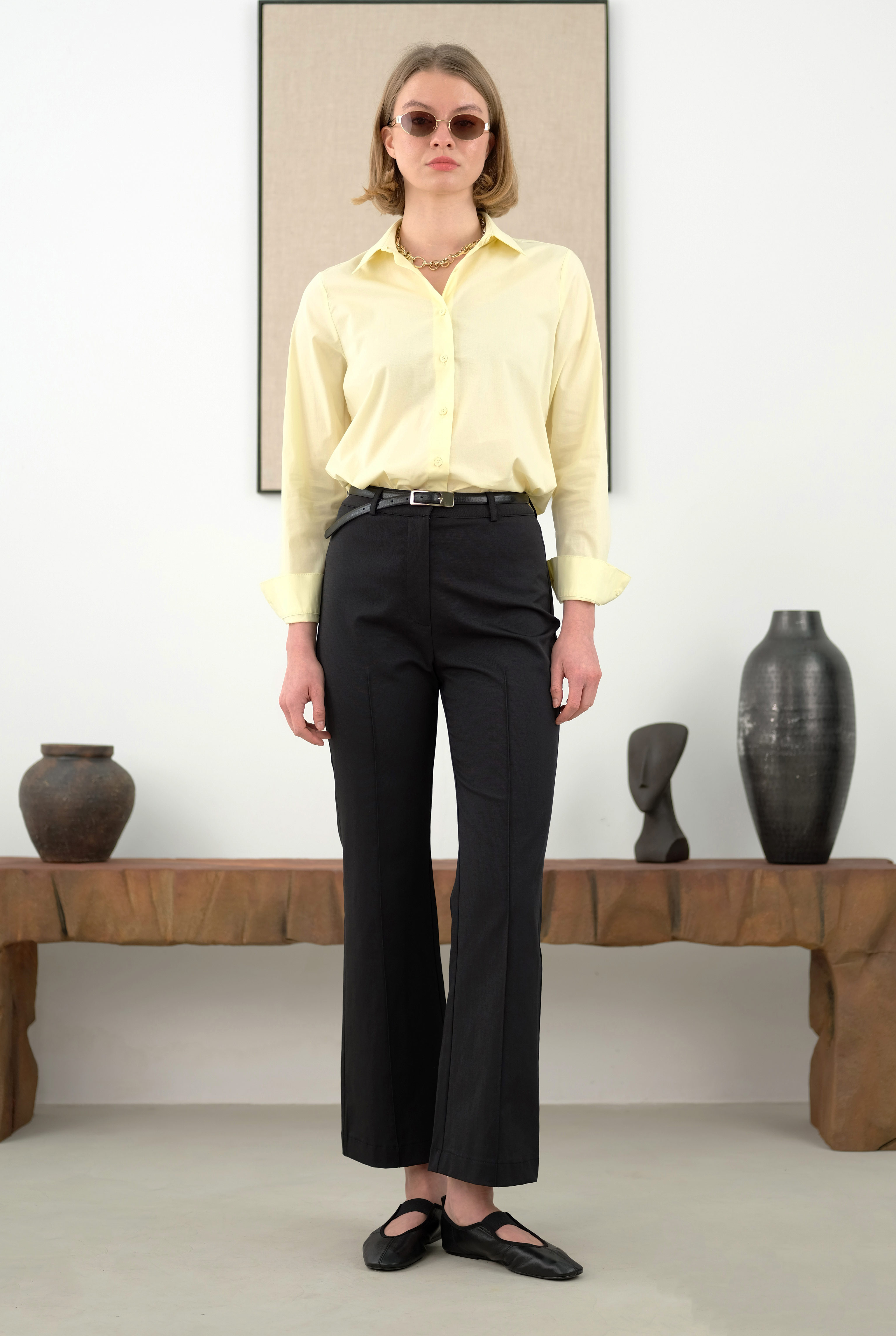 Half Pintuck Detailed Trousers Black - HE-QA