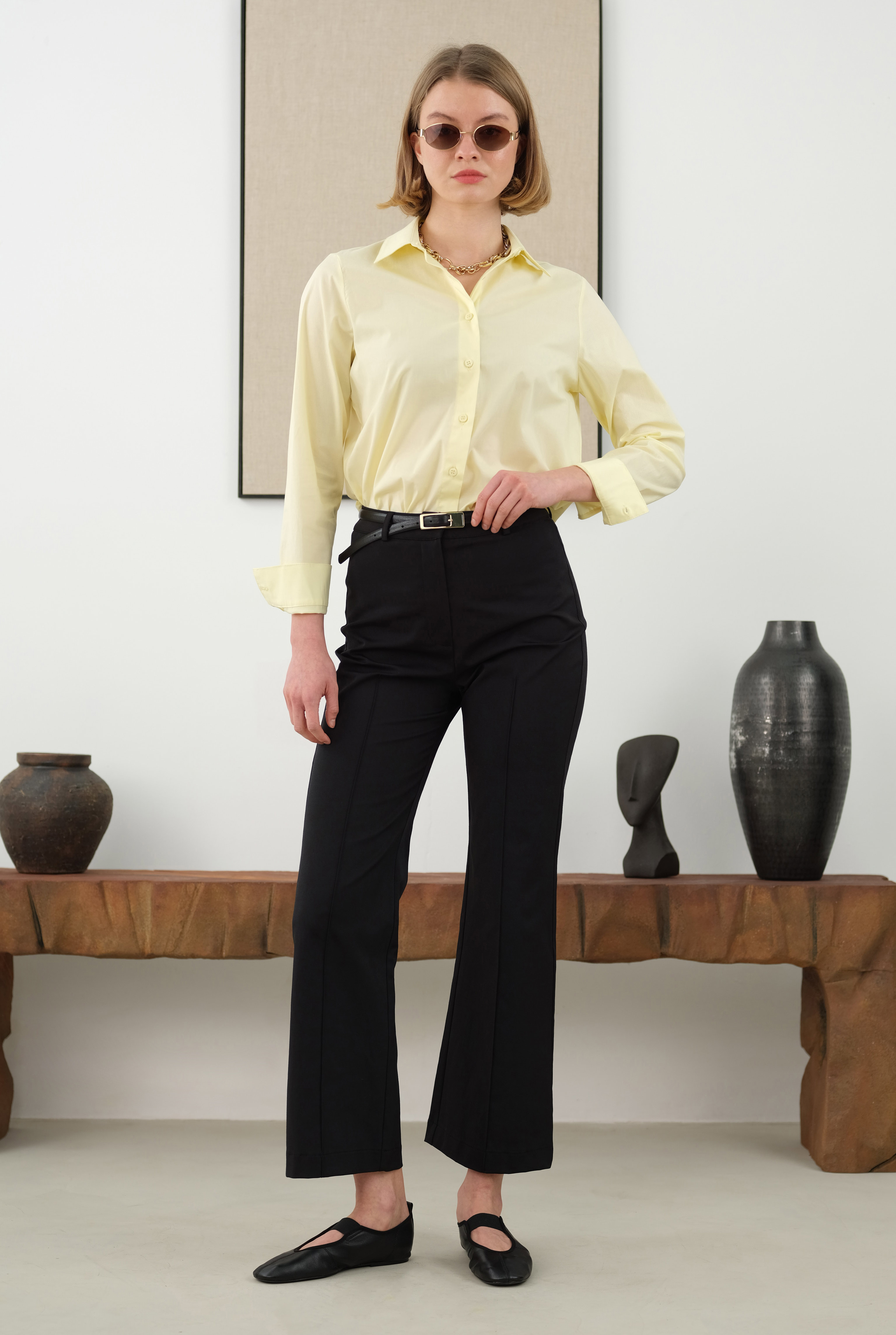 Half Pintuck Detailed Trousers Black - 5