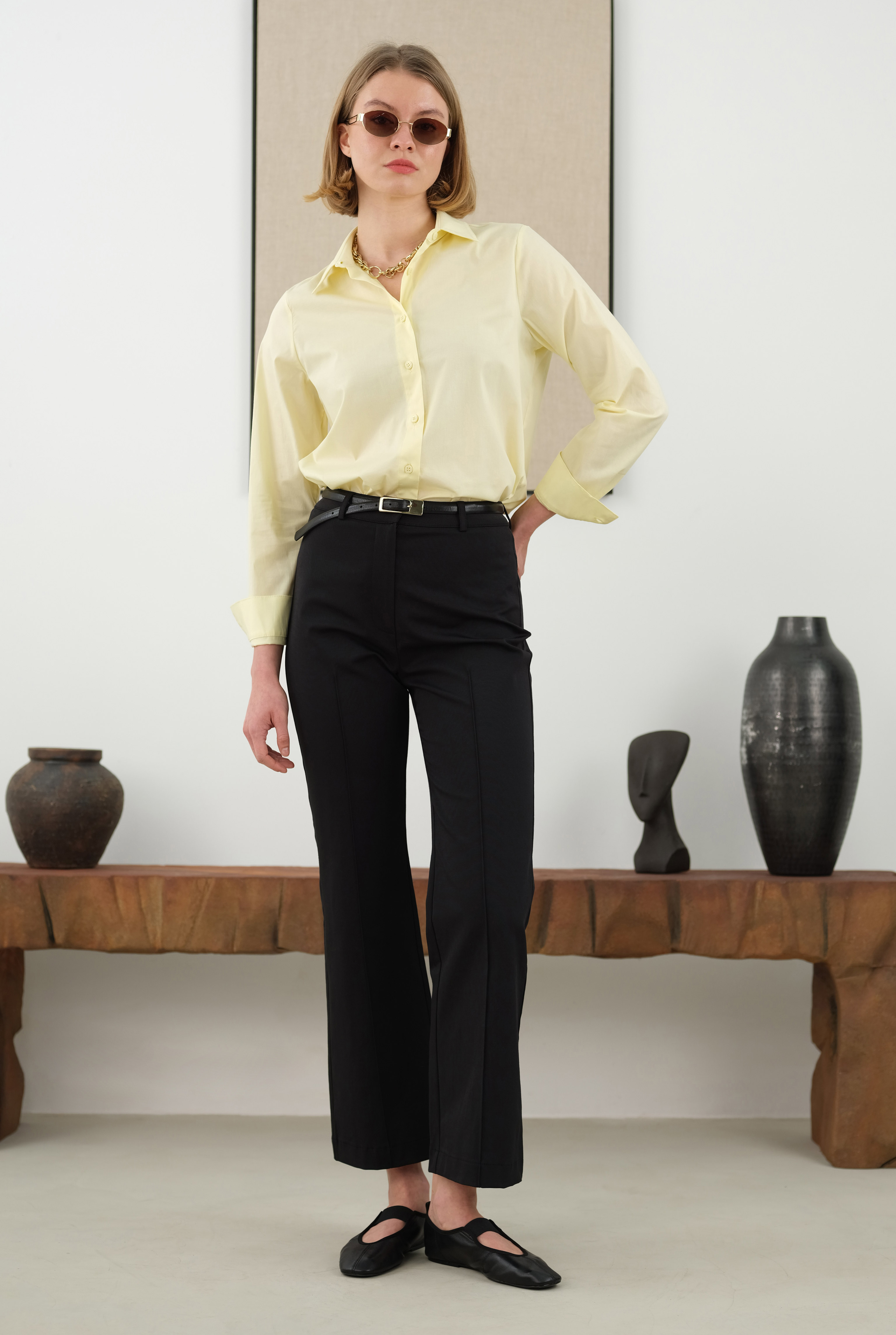 Half Pintuck Detailed Trousers Black - 6