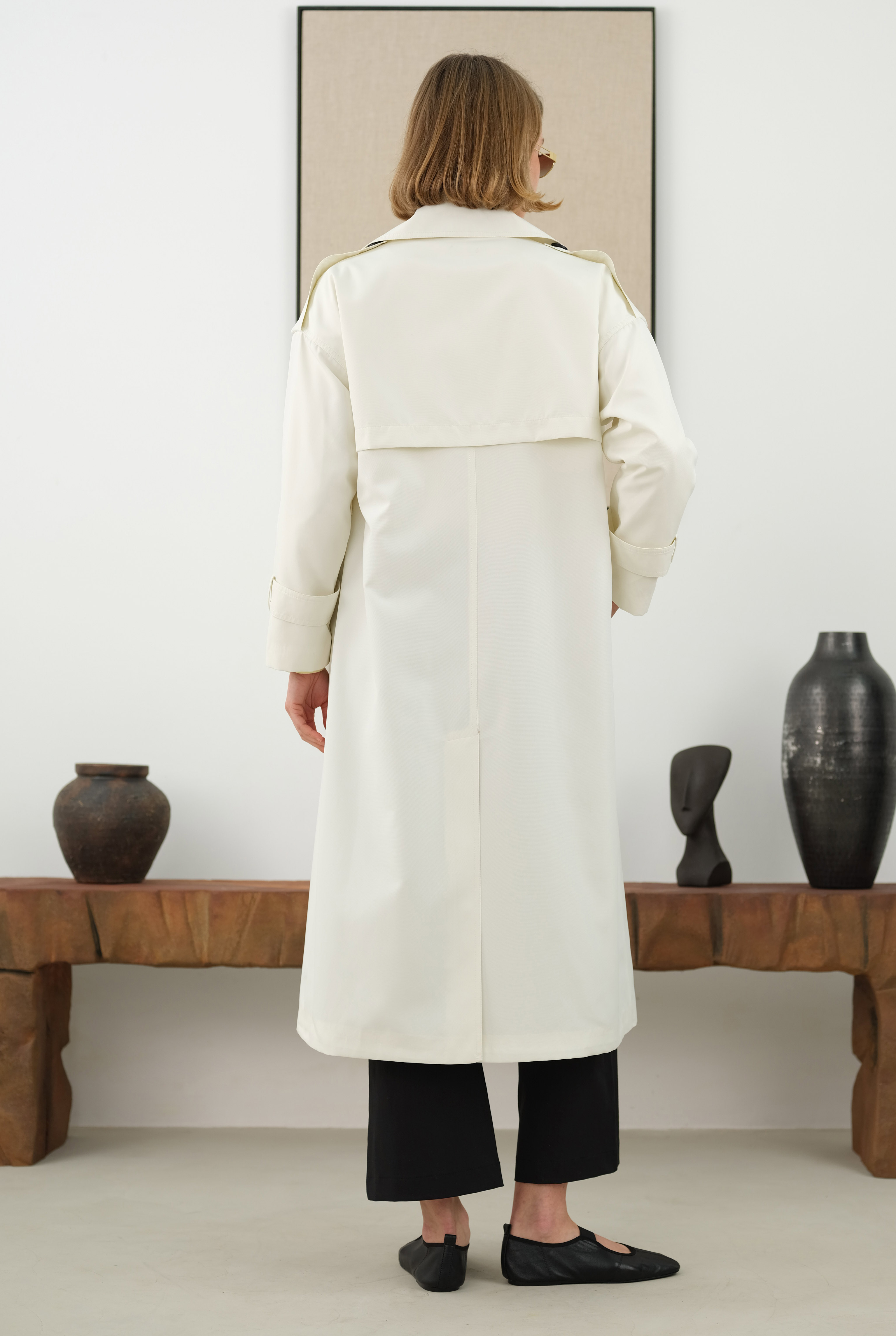 Long Classic Trenchcoat Ecru - 3