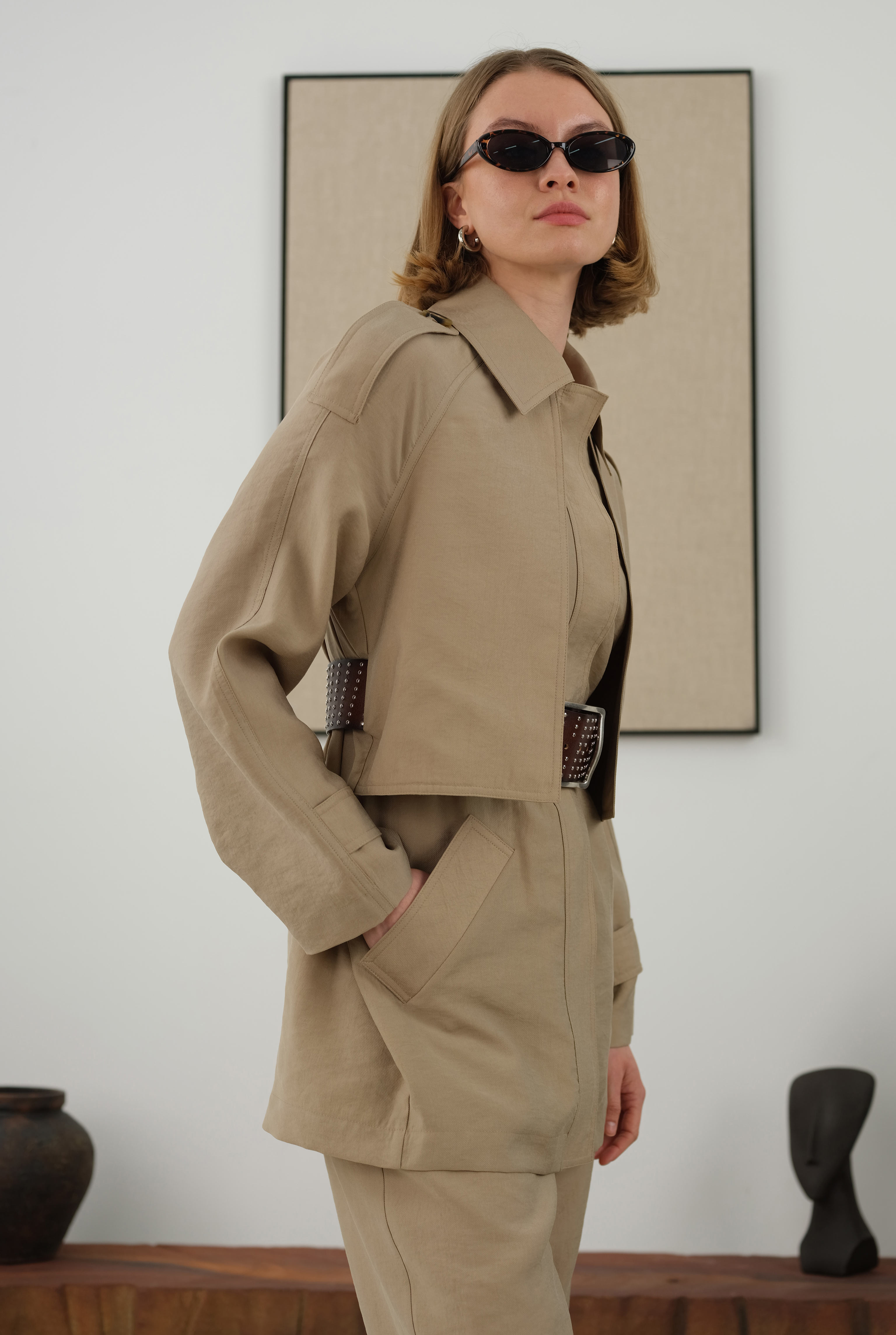 Tencel Trenchcoat With Apron Mink - 4