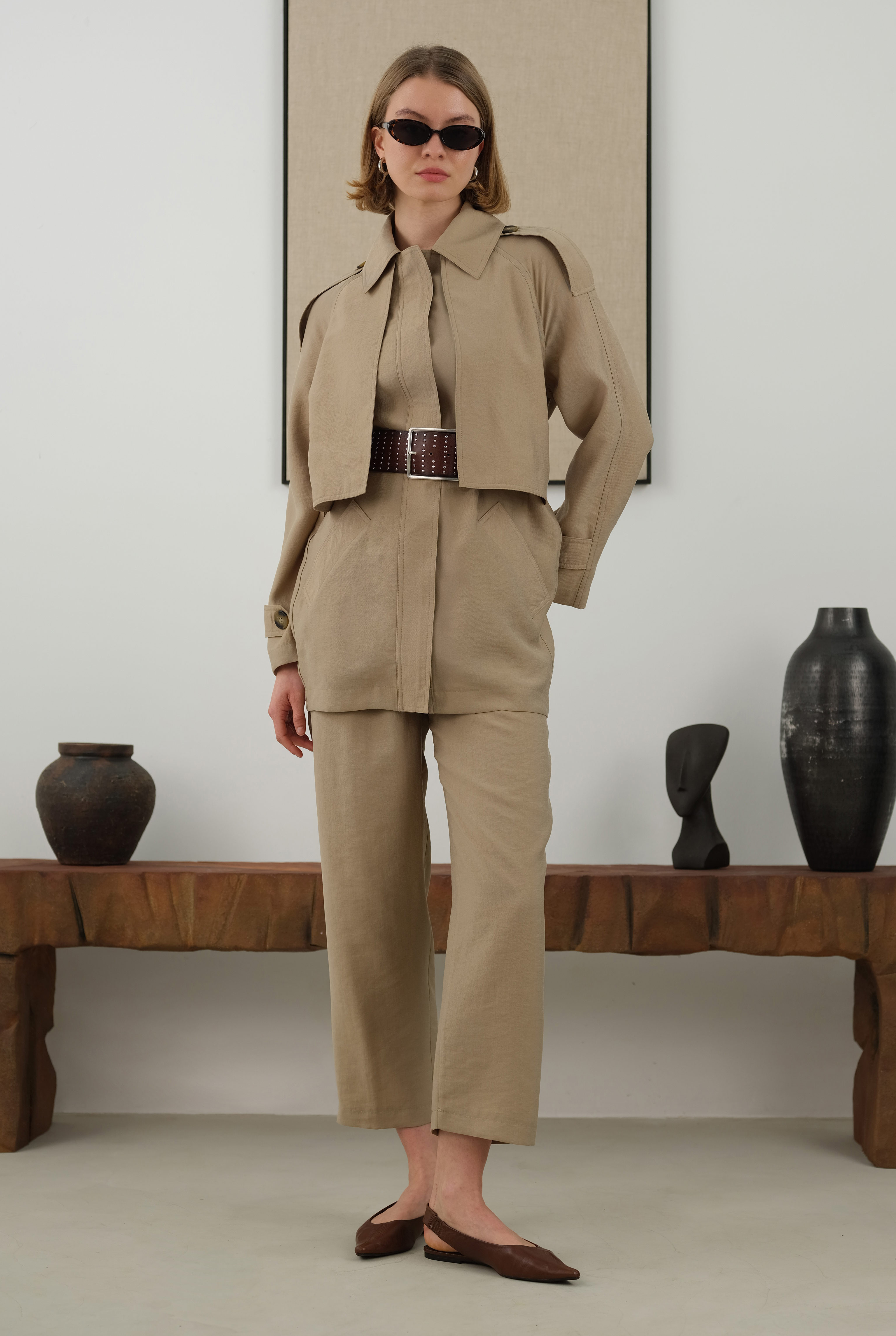 Tencel Trenchcoat With Apron Mink - 2