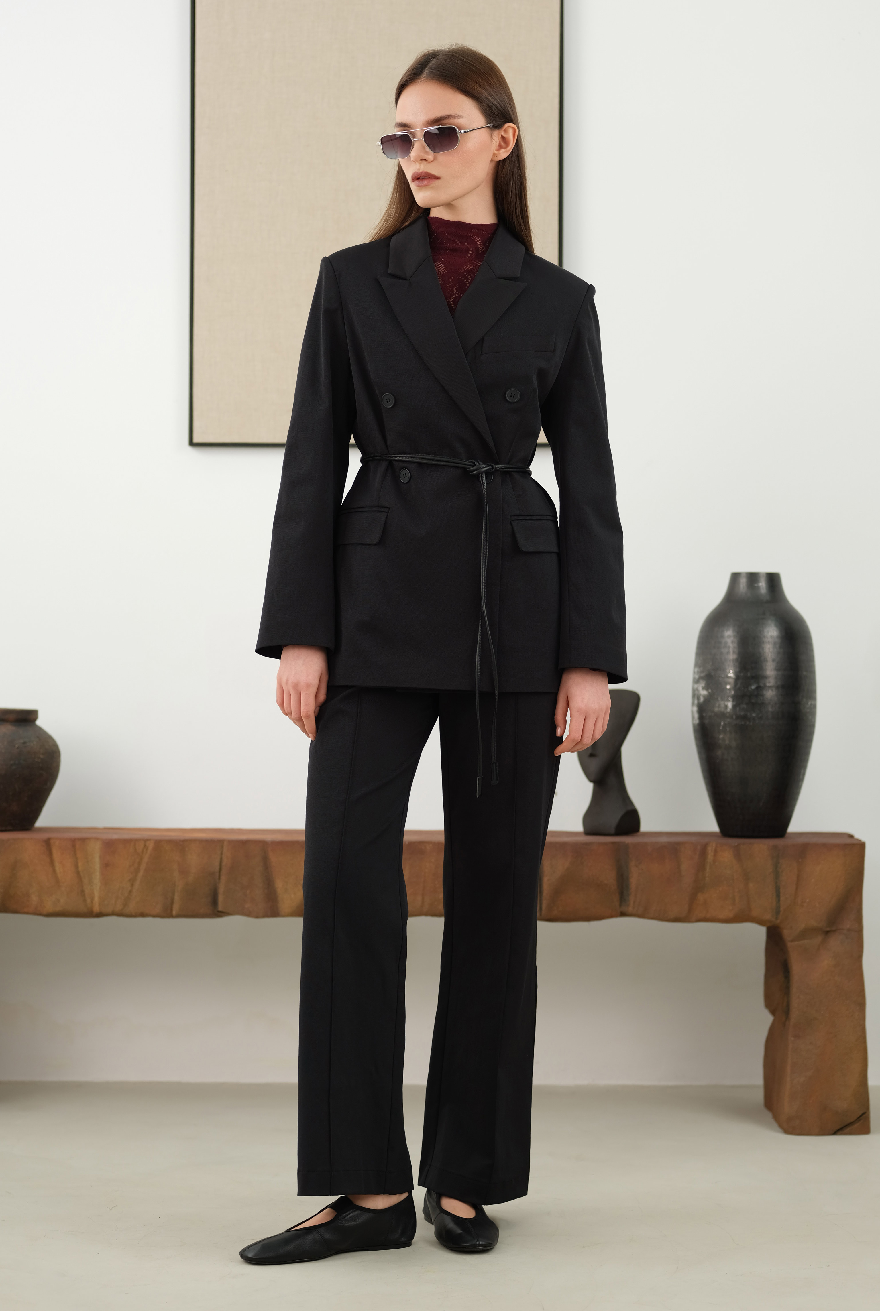 Half Pintuck Detailed Trousers Black - 2