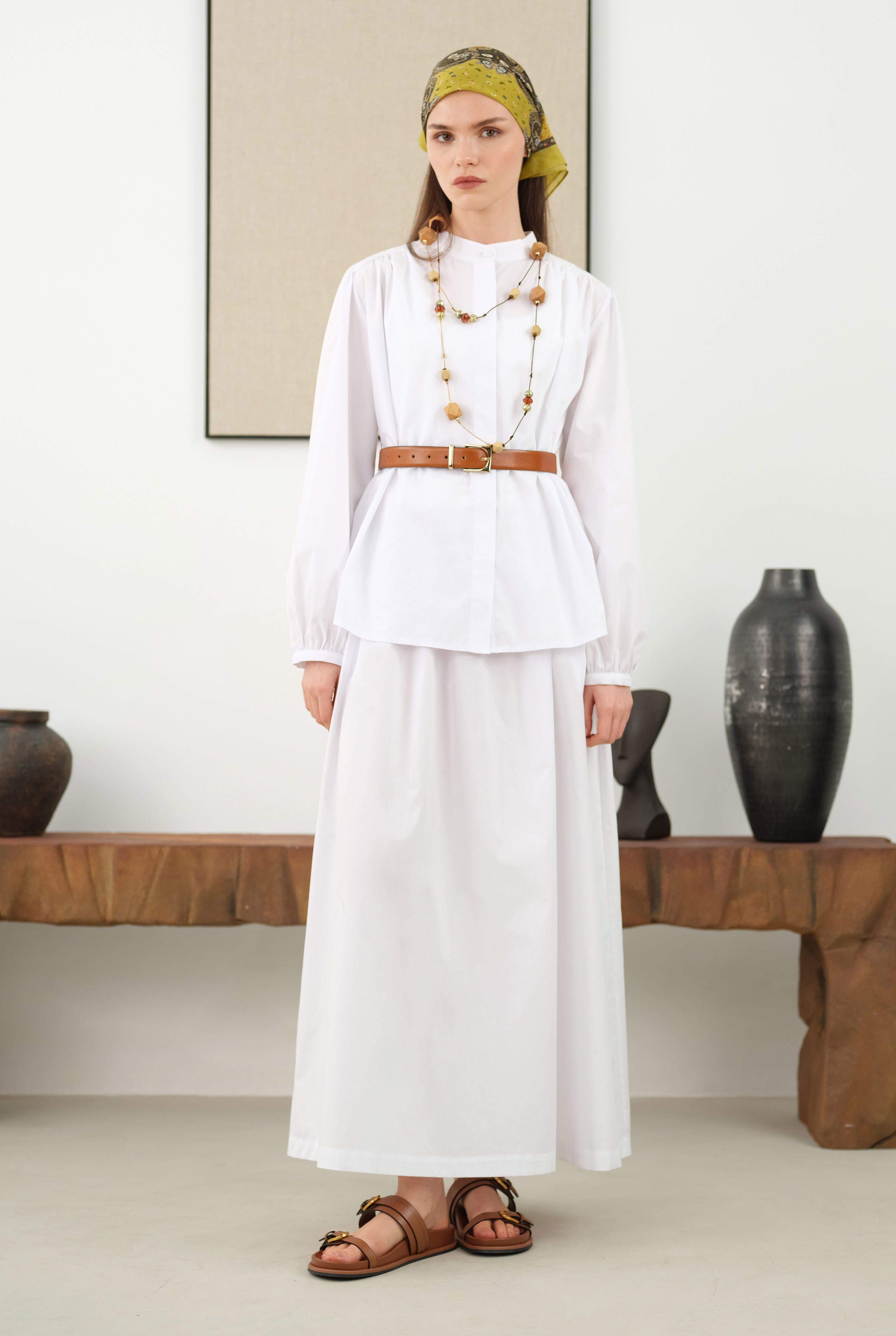 Gathered Cotton Skirt White - 1