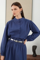 Ruched Shoulder Poplin Shirt Dark Royal Blue 
