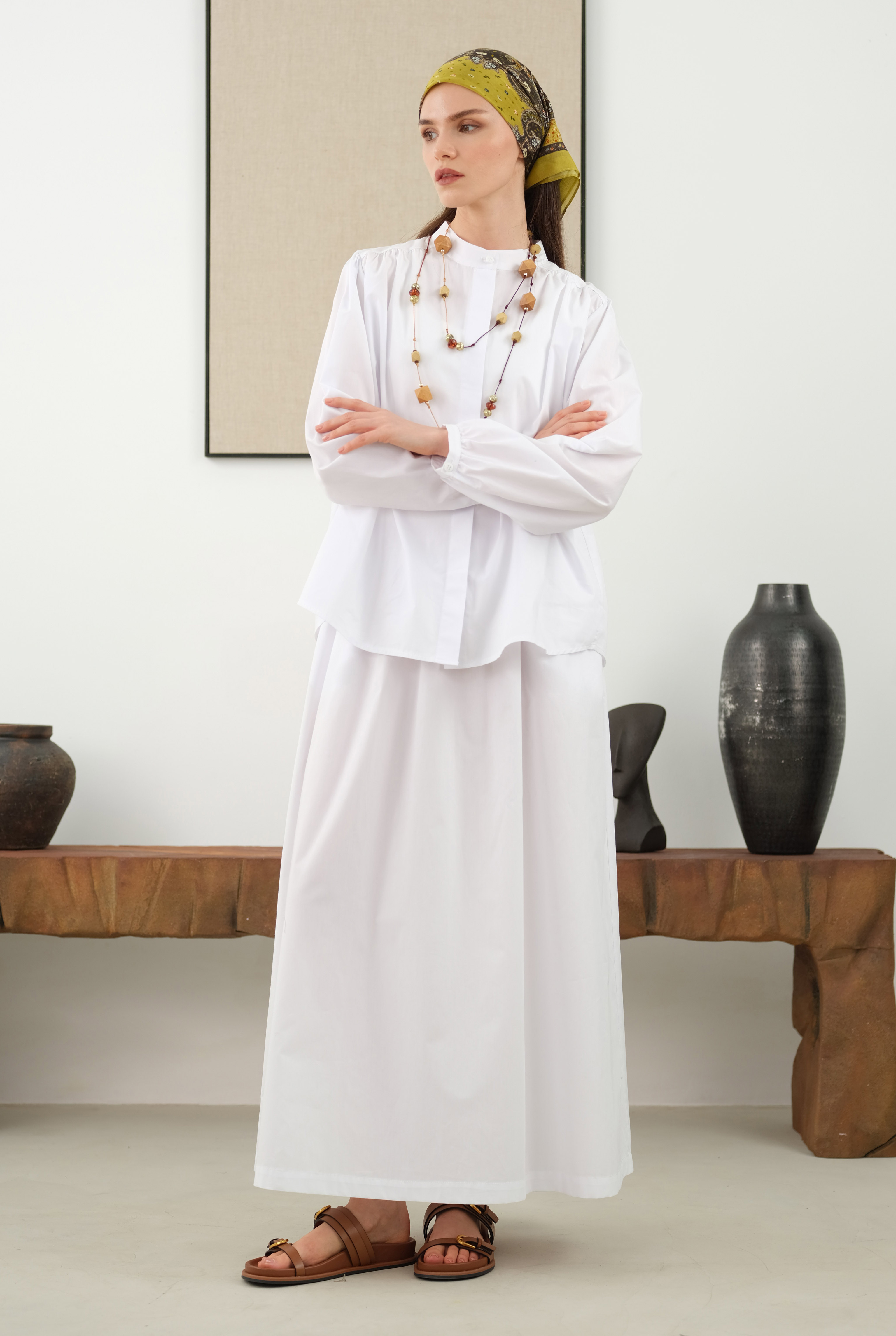 Ruched Shoulder Poplin Shirt White - 2